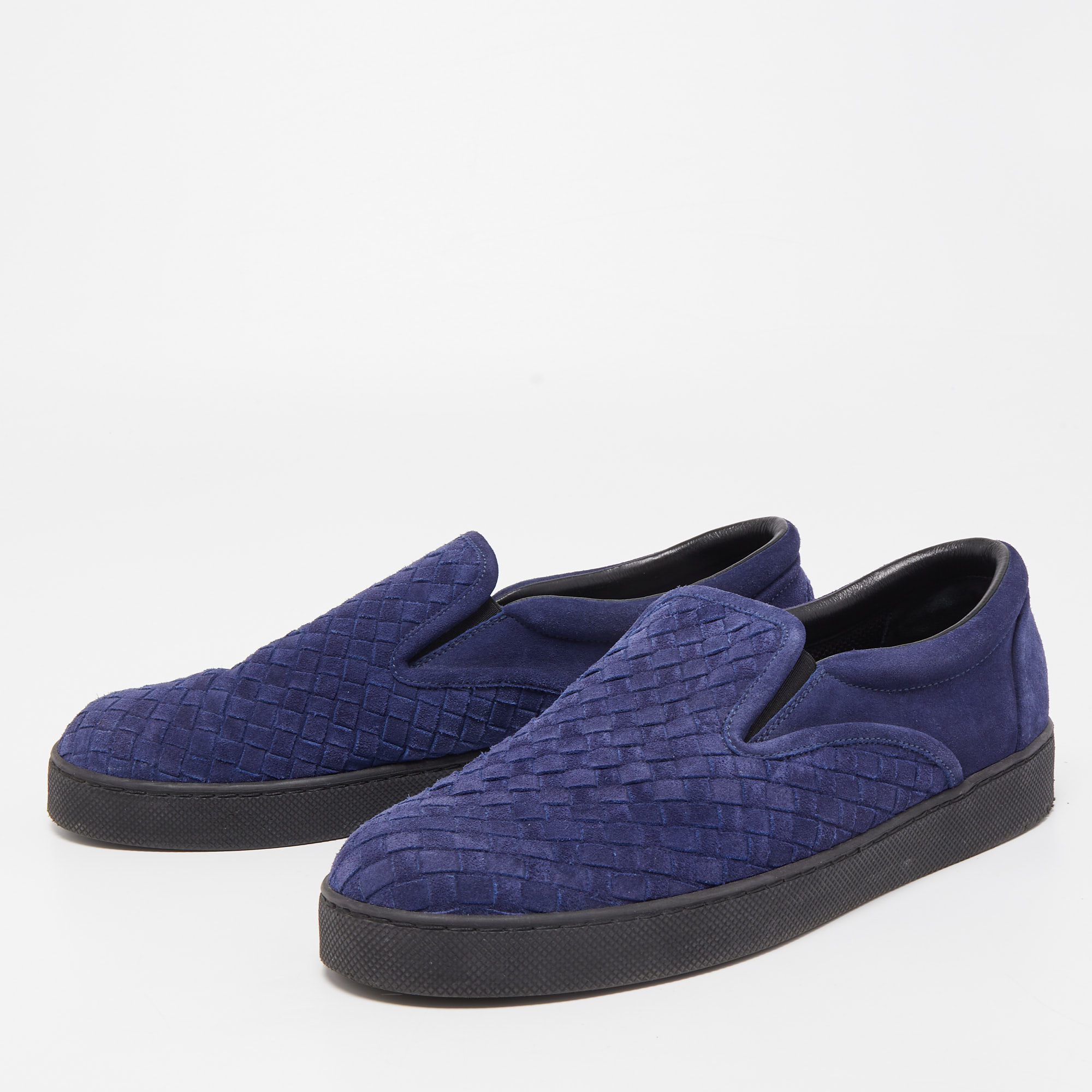 

Bottega Veneta Navy Blue Suede Intrecciato Slip On Sneakers Size