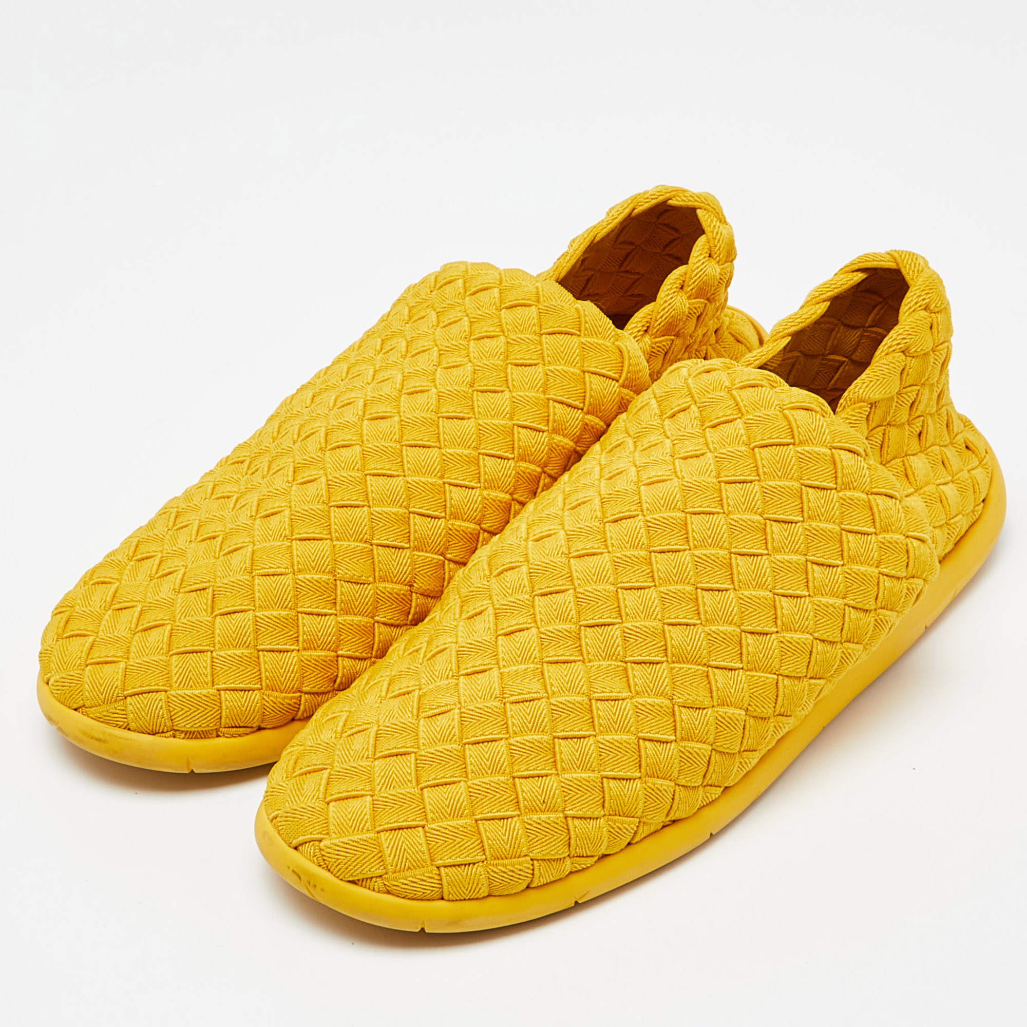

Bottega Veneta Yellow Woven Fabric Slip On Sneakers Size