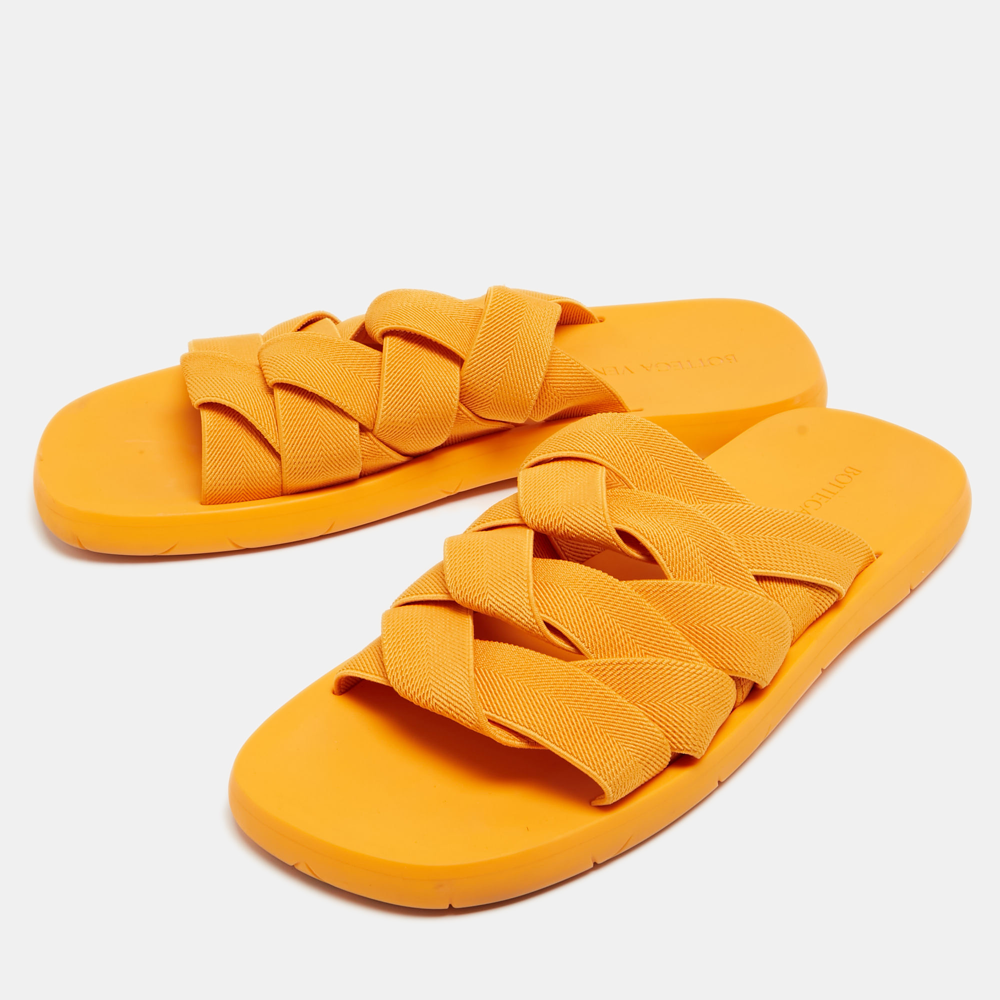 

Bottega Veneta Yellow Canvas Flat Slides Size