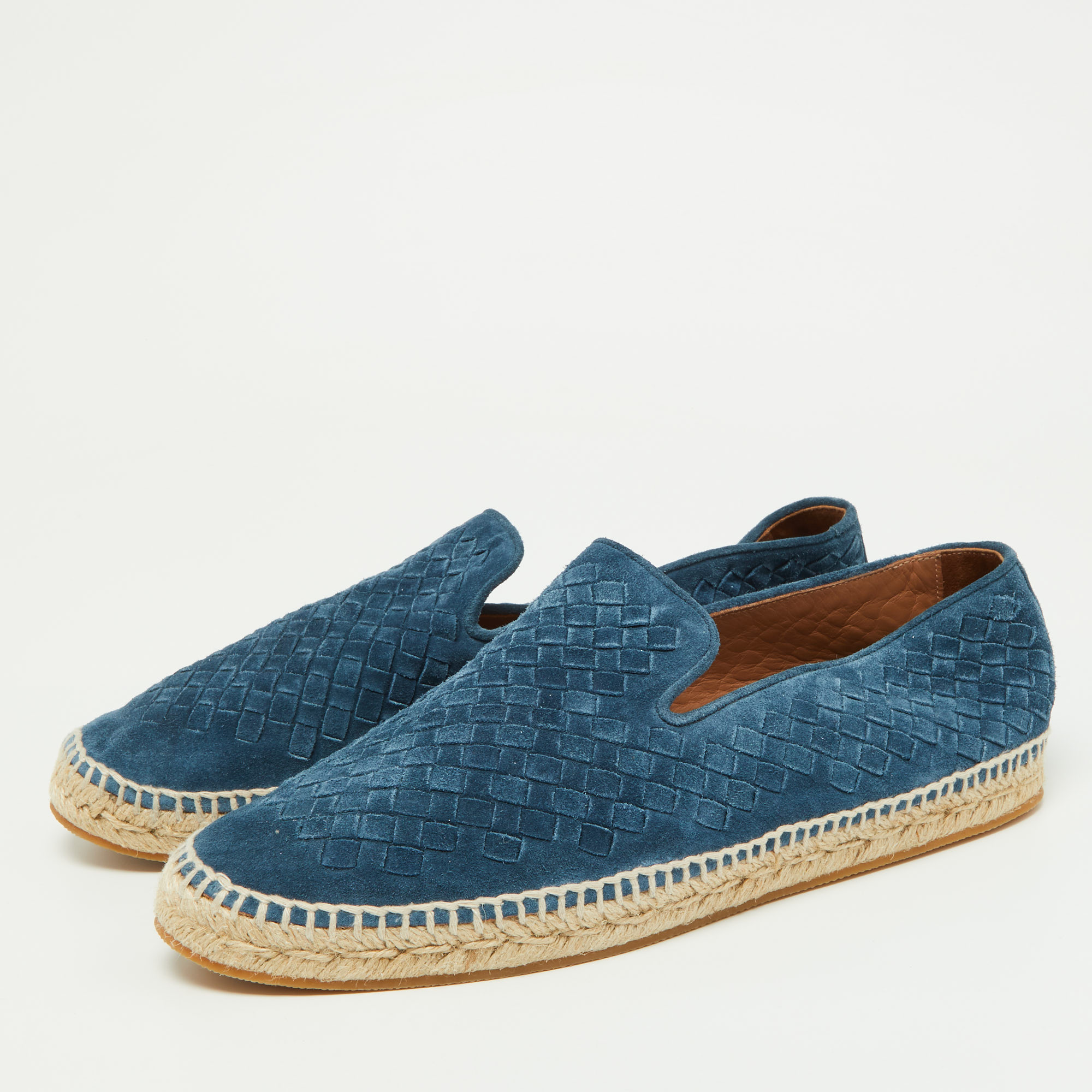 

Bottega Veneta Navy Blue Intrecciato Suede Slip On Espadrilles Size