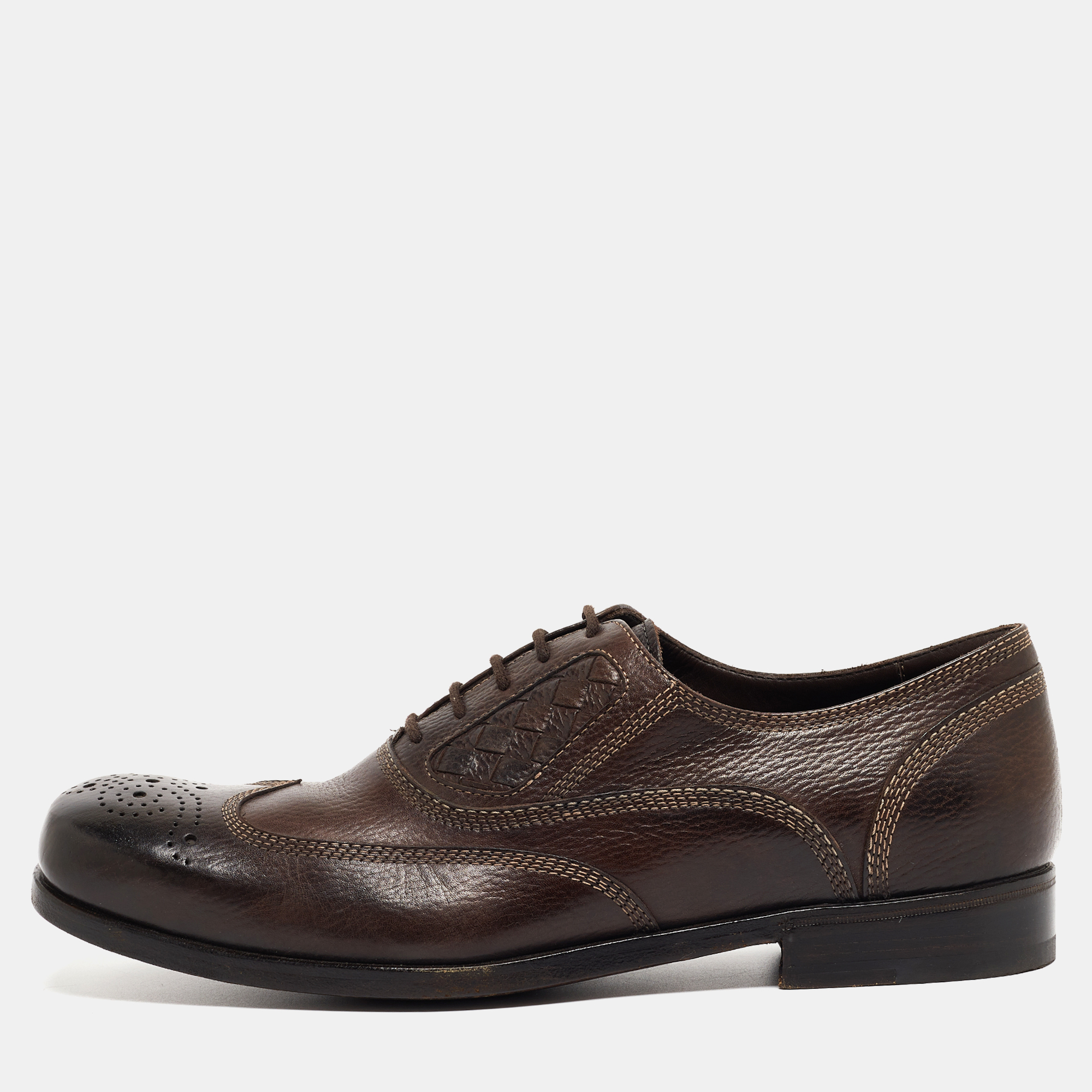 Pre-owned Bottega Veneta Brown Brogue Leather Lace Up Oxfords Size 42.5