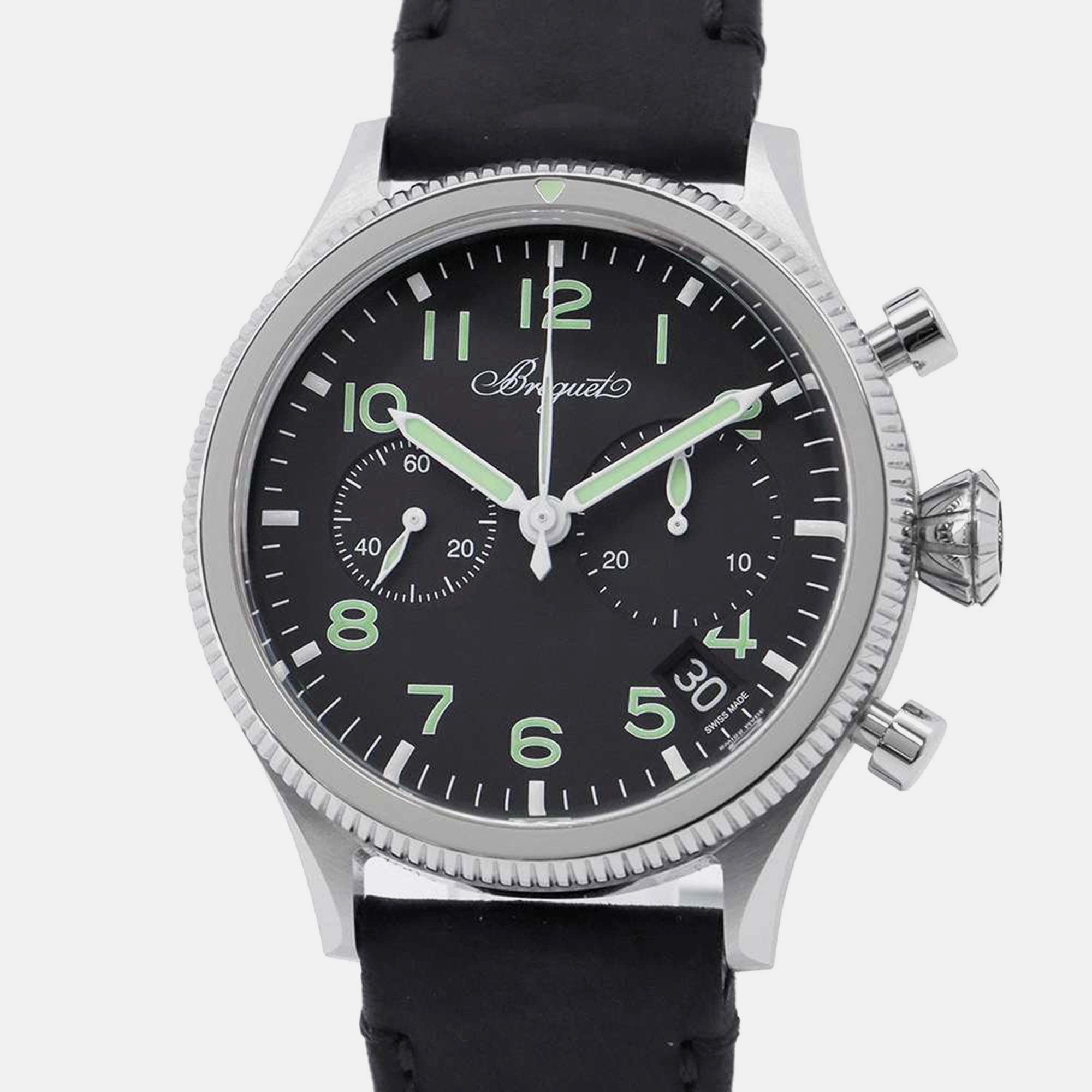 Pre-owned Breguet Black Stainless Steel Type 20 2057st/92/3wu Automatic Men's Wristwatch 42 Mm