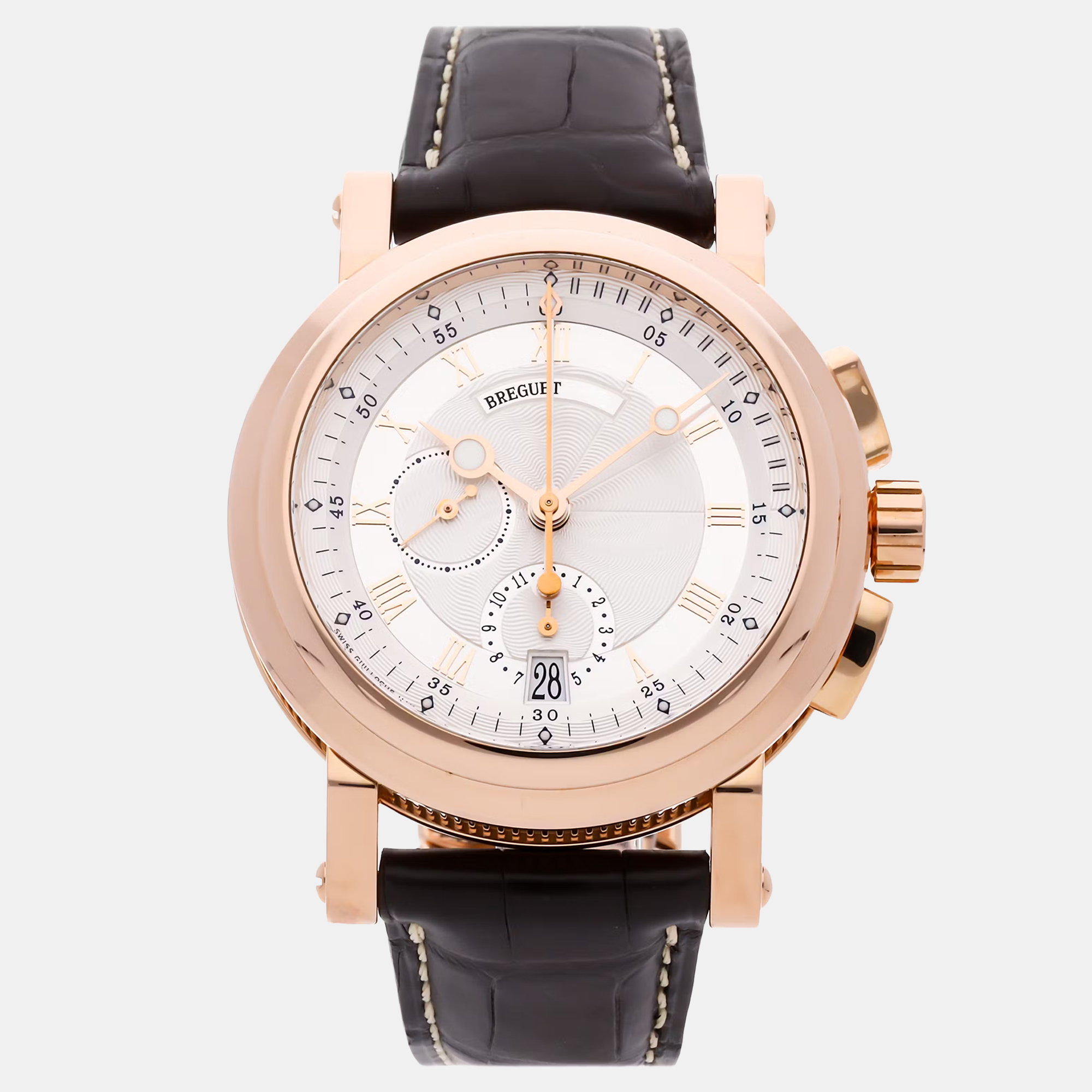 Pre-owned Breguet Marine Chronograph 5827br/12/5zu Silver Automatic 18k Rose Gold Men's Wristwatch 4