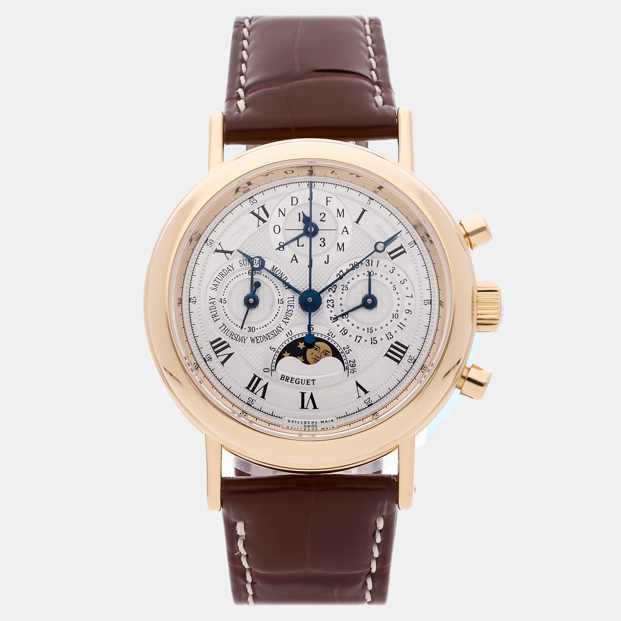 

Pre-Owned Breguet Perpetual Calendar Chronograph 5617 Silver Manual Winding 18k Yellow Gold Men's Wristwatch 35 mm