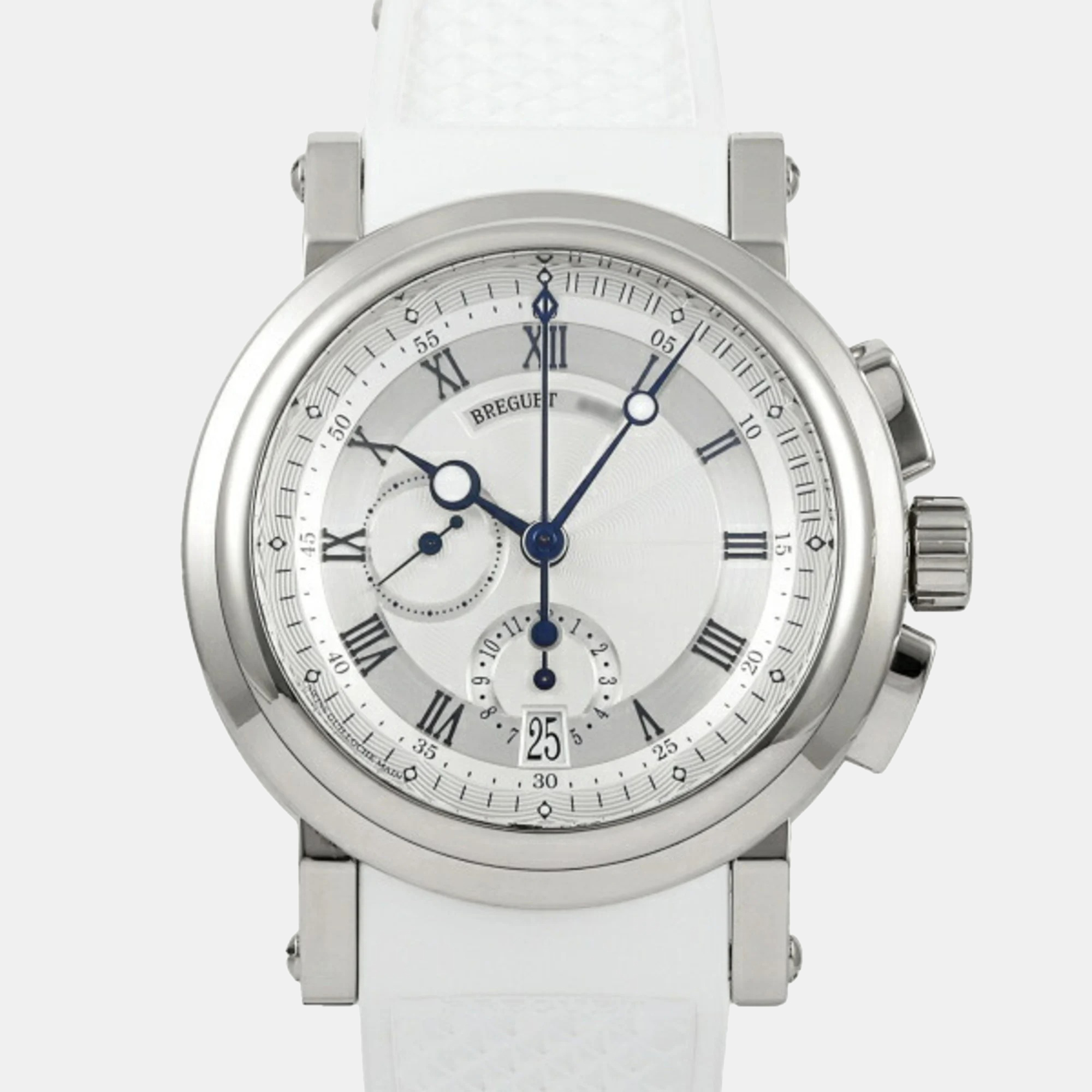 Pre-owned Breguet Silver 18k White Gold De La Marine 5827bb/12/5zu Automatic Men's Wristwatch 42 Mm