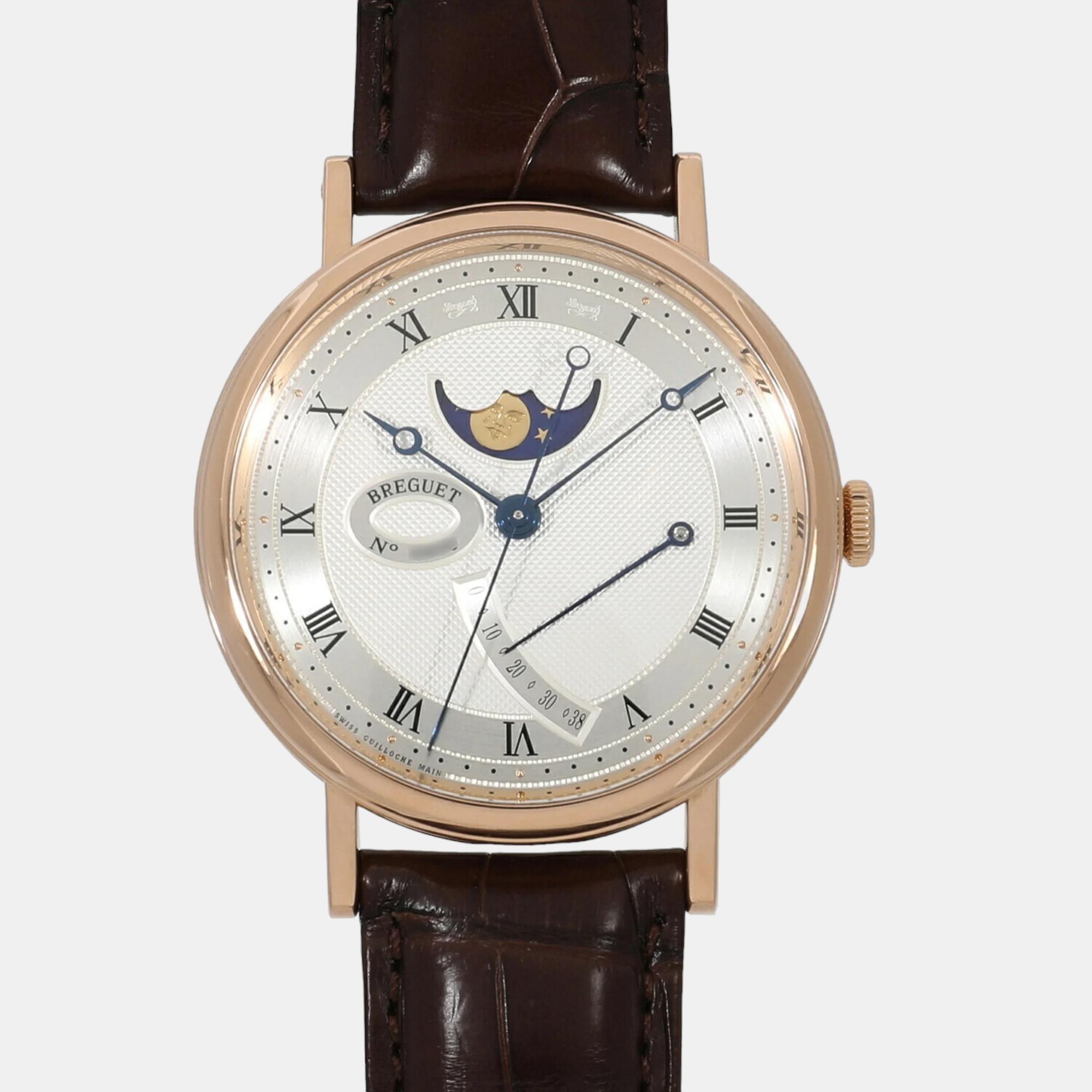 

Breguet Silver 18k Rose Gold Classic Moonphase 7787BR/12/9V6 Automatic Men's Wristwatch 39 mm