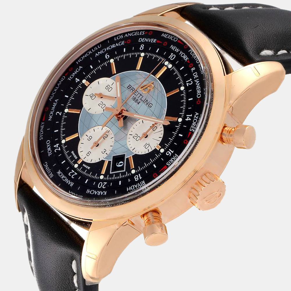 

Breitling Black 18K Rose Gold Transocean Chronograph RB0510 Men's Wristwatch 46 mm