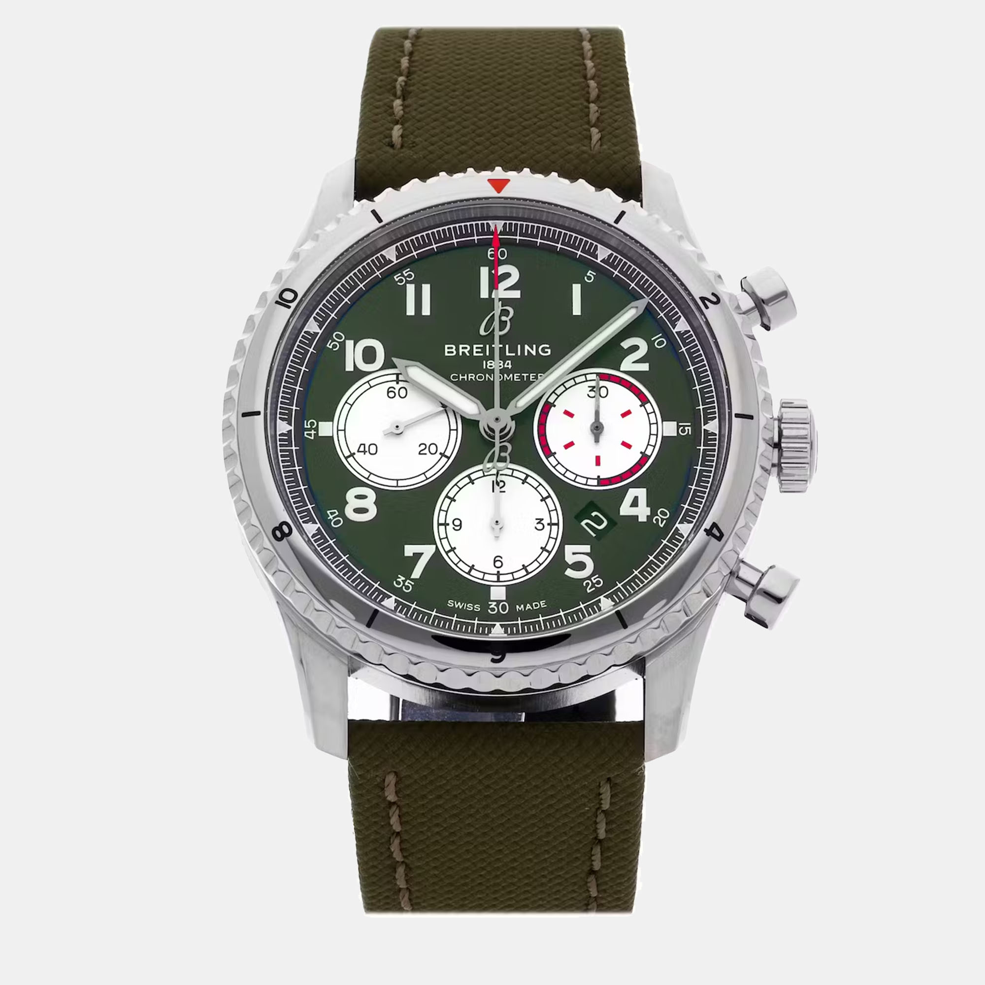 Pre-owned Breitling Green Stainless Steel Aviator Ab01192a1l1x1 Automatic Men's Wristwatch 43 Mm
