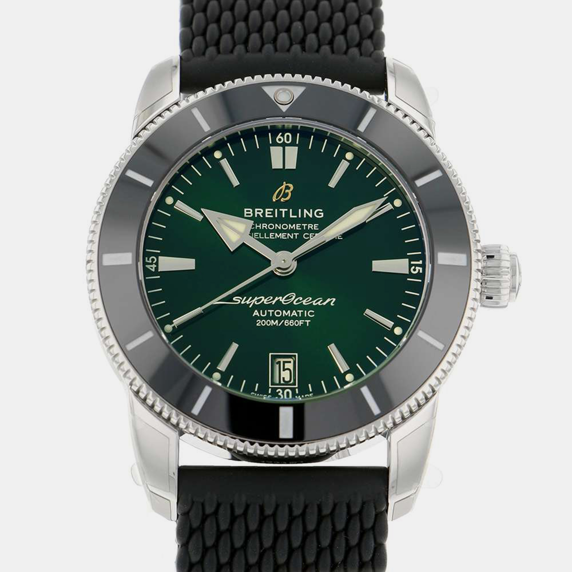 Pre-owned Breitling Green Stainless Steel Superocean Ab2010121l1s1 Automatic Men's Wristwatch 42 Mm