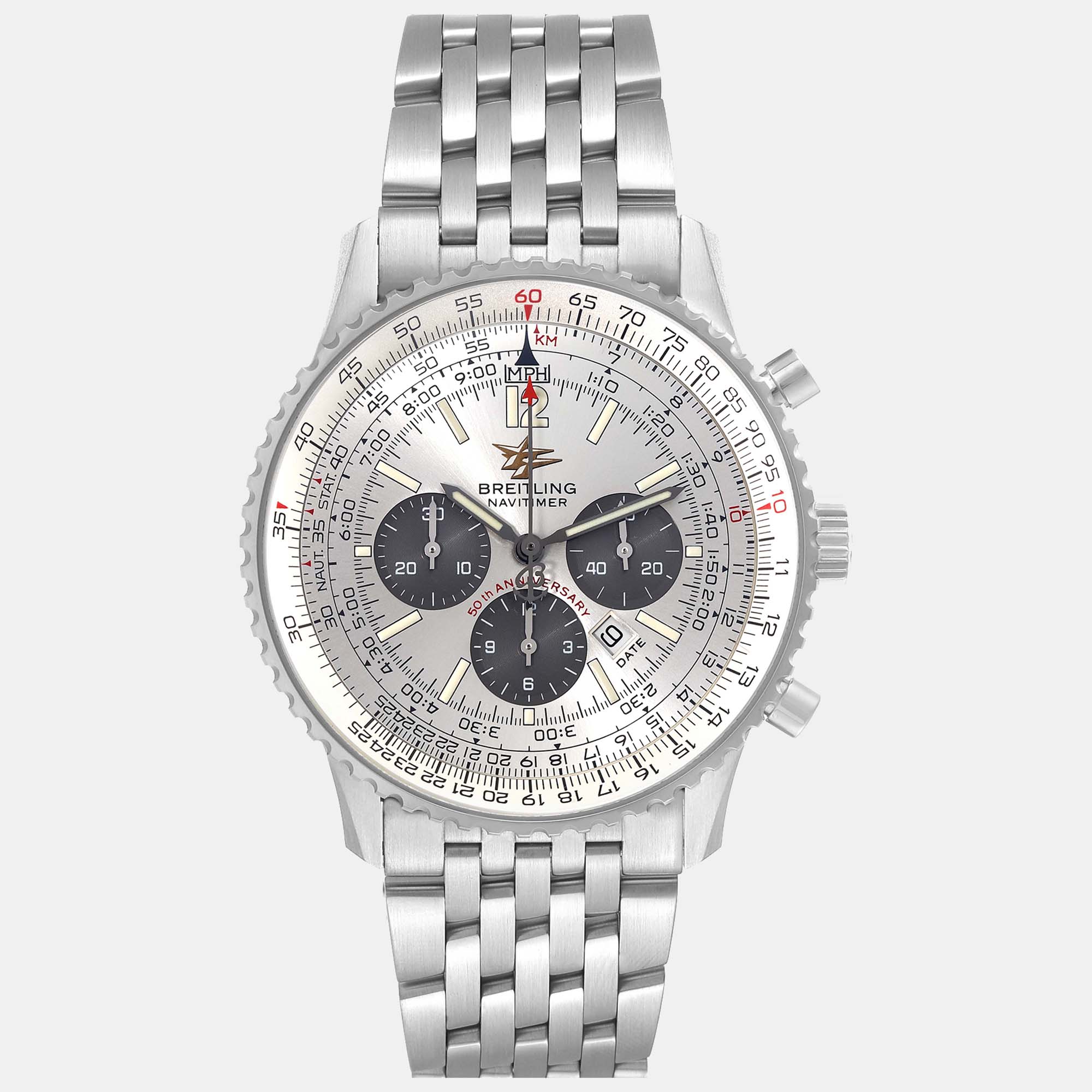 Pre-owned Breitling Silver Stainless Steel Navitimer A41322 Automatic Men's Wristwatch 43 Mm