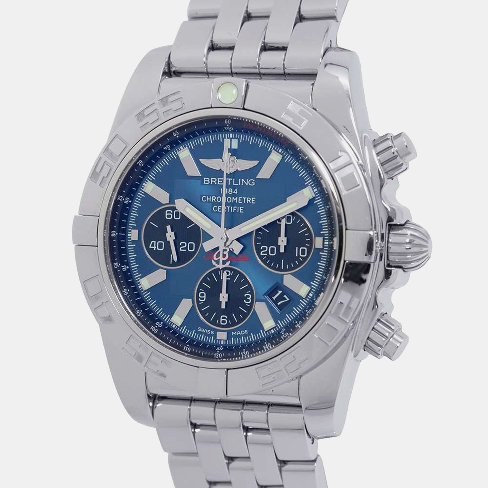 Pre-owned Breitling Blue Stainless Steel Chronomat Automatic Chronograph Men's Wristwatch 44 Mm