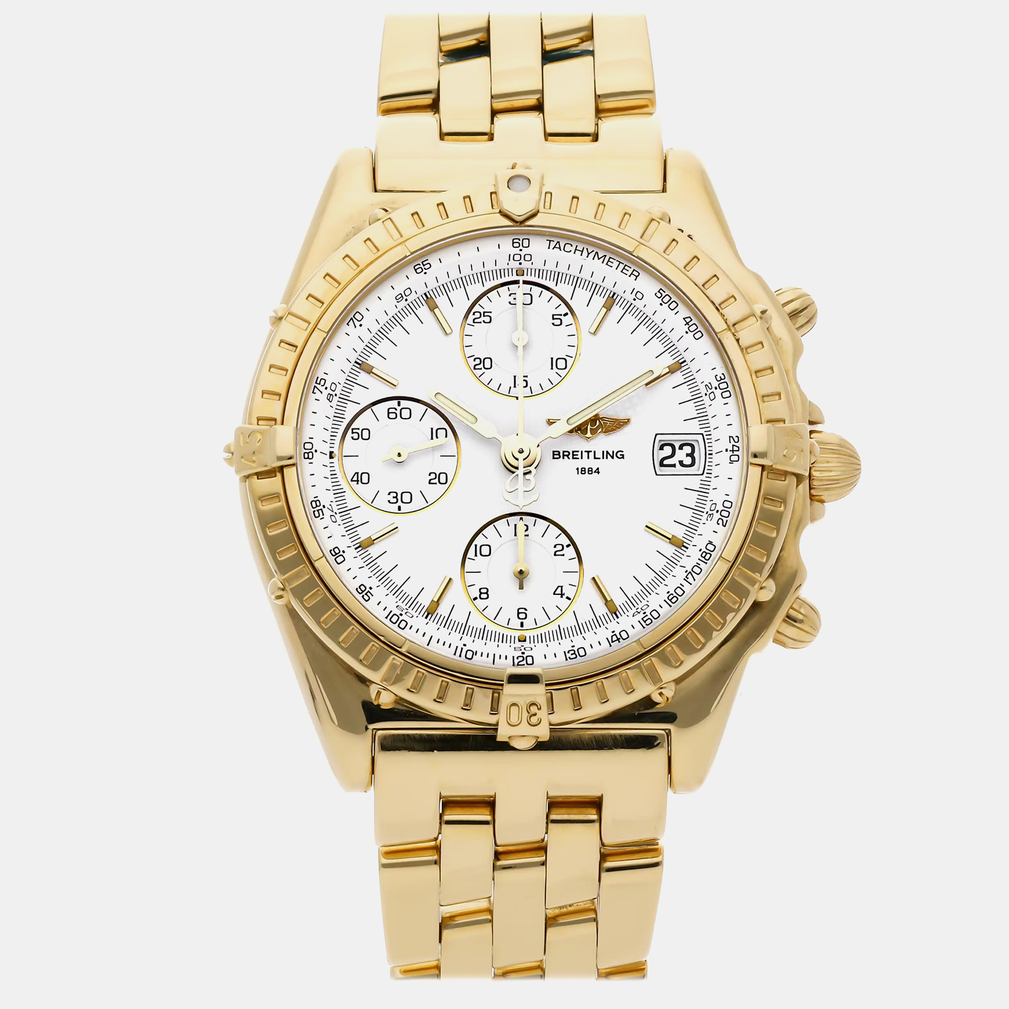 Pre-owned Breitling White 18k Yellow Gold Chronomat K13050.1 Automatic Men's Wristwatch 40 Mm