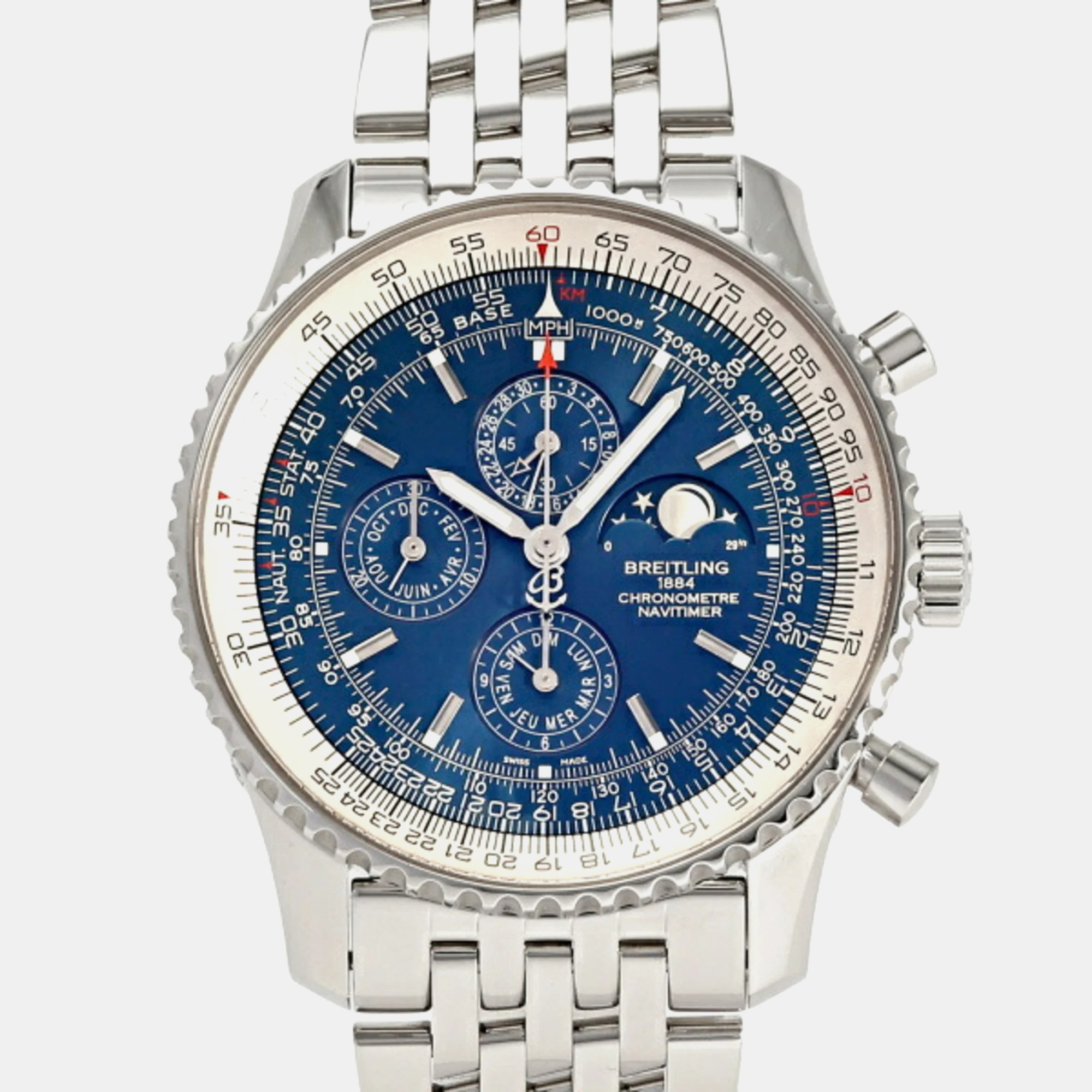 Pre-owned Breitling Blue Stainless Steel Navitimer A197c83np Automatic Men's Wristwatch 46 Mm