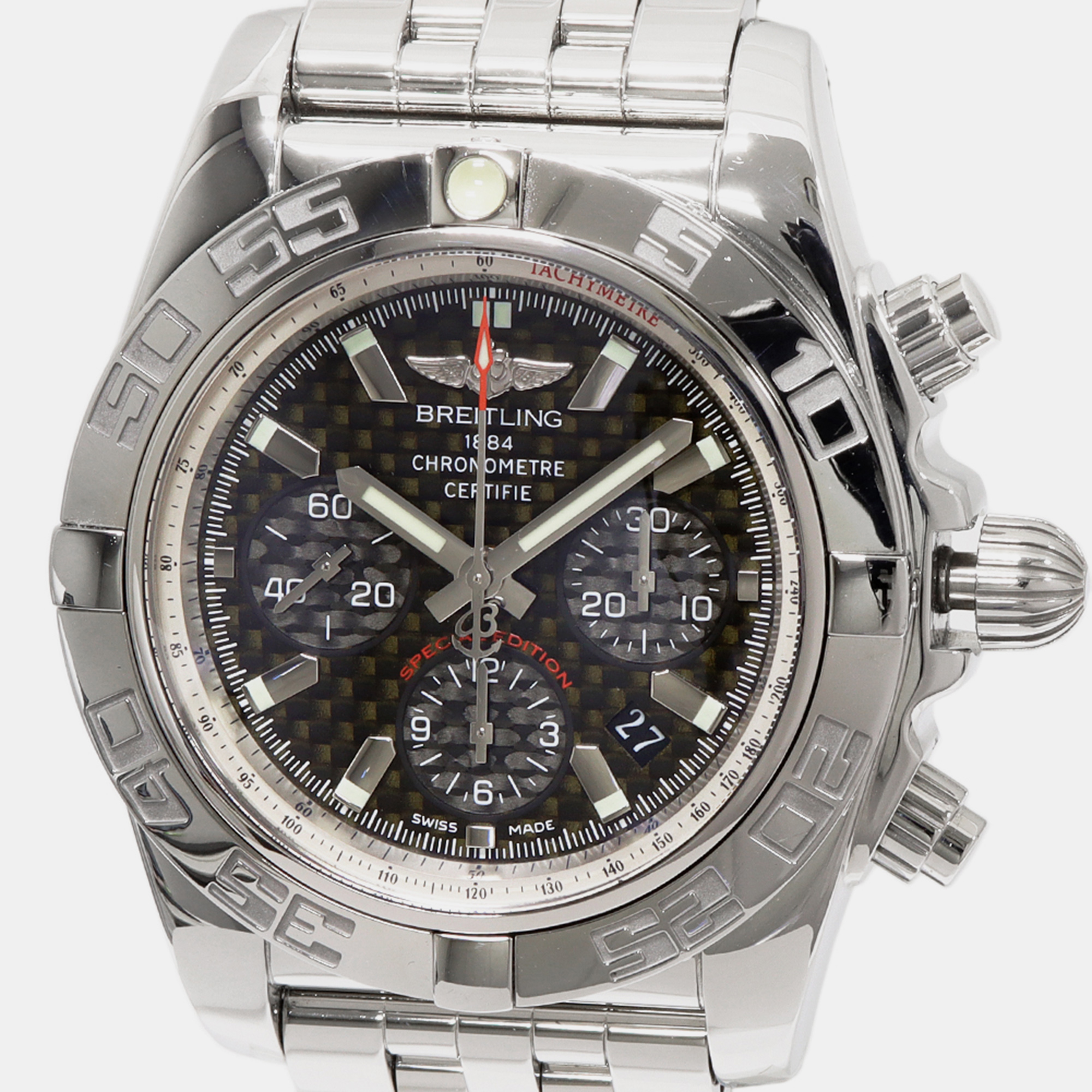 Pre-owned Breitling Black Stainless Steel Chronomat Ab0110 Automatic Men's Wristwatch 43 Mm