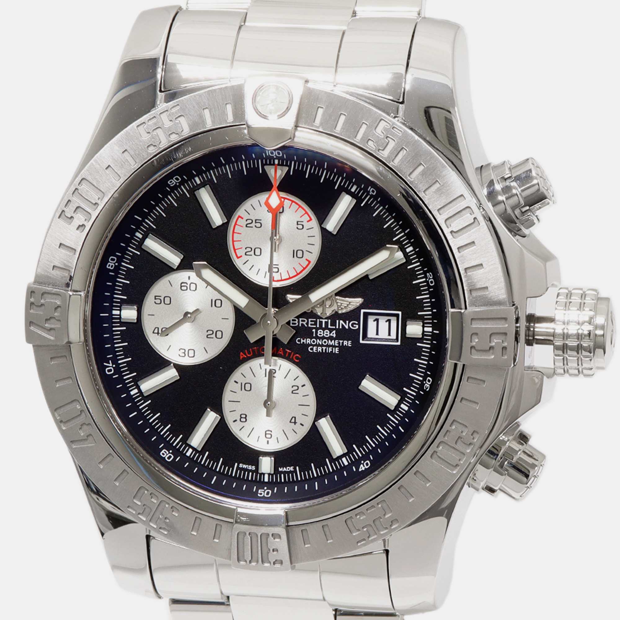 

Breitling Black Stainless Steel Super Avenger II A13371 Automatic Chronograph Men's Wristwatch 48 mm