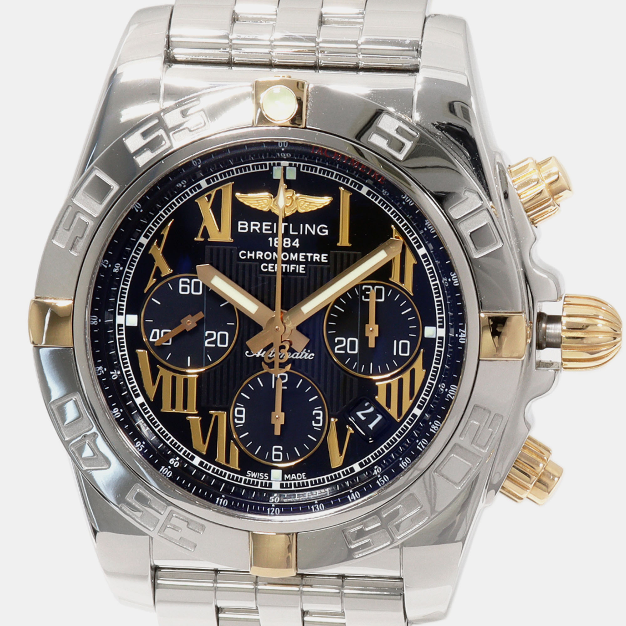 

Breitling Black 18k Yellow Gold Stainless Steel Chronomat Automatic Men's Wristwatch 44 mm