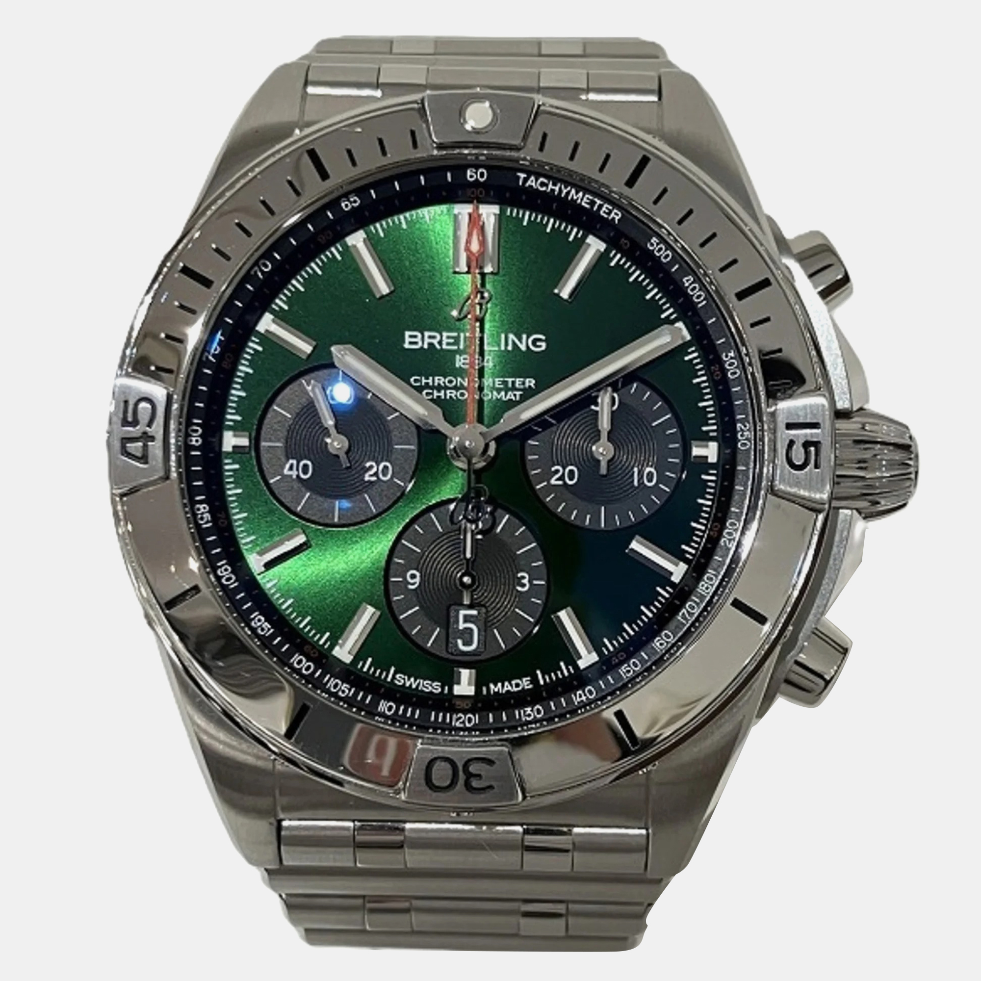 Pre-owned Breitling Green Stainless Steel Chronomat Ab0134 Automatic Men's Wristwatch 45 Mm