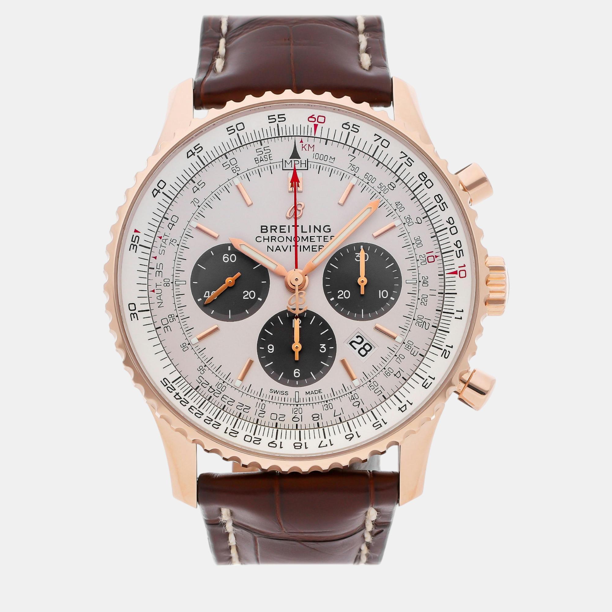 

Breitling Silver 18k Rose Gold Navitimer RB0127121G1P1 Automatic Men's Wristwatch 46 mm