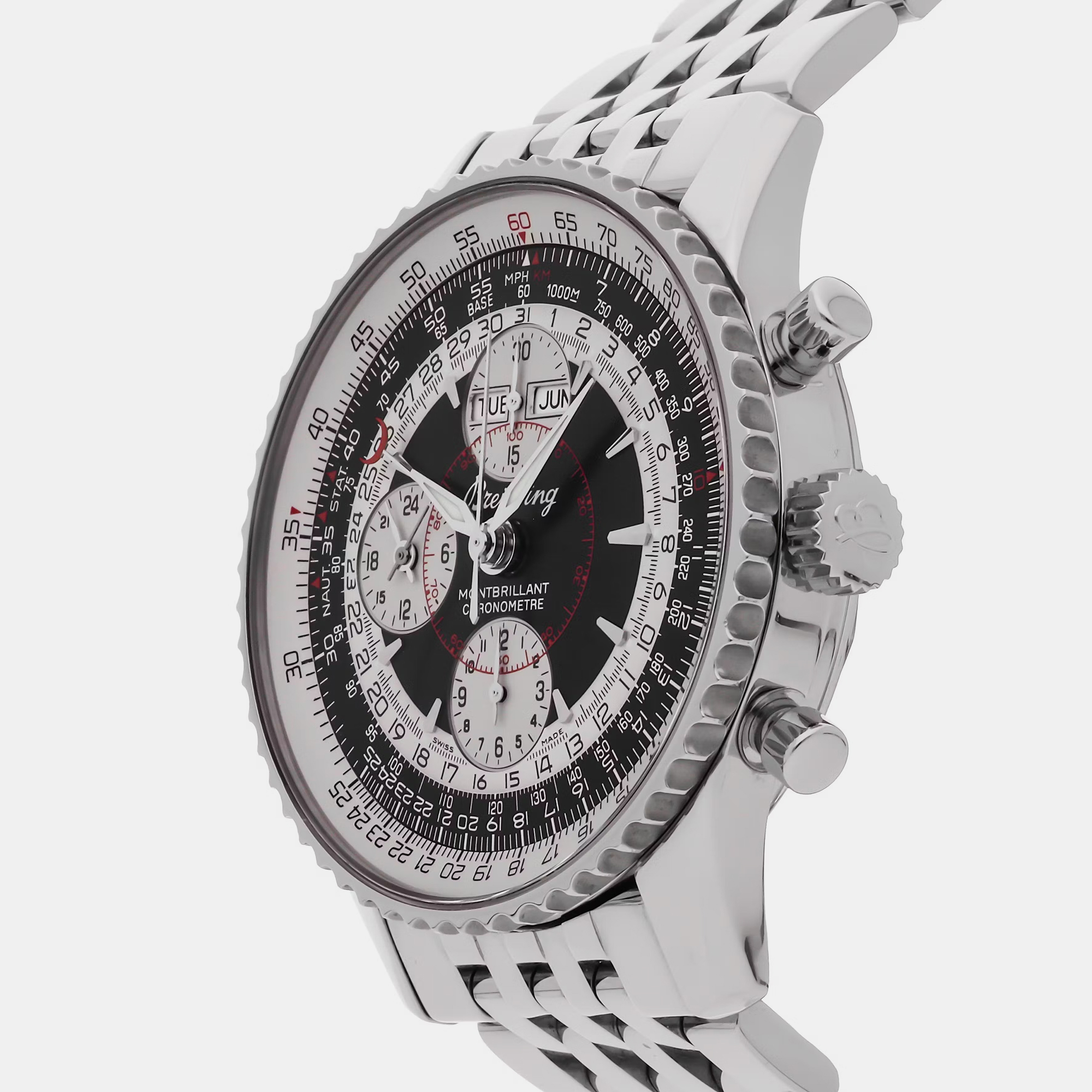 Breitling Black Stainless Steel Montbrillant A2133012/B993 Automatic Men`s Wristwatch 43 mm 
