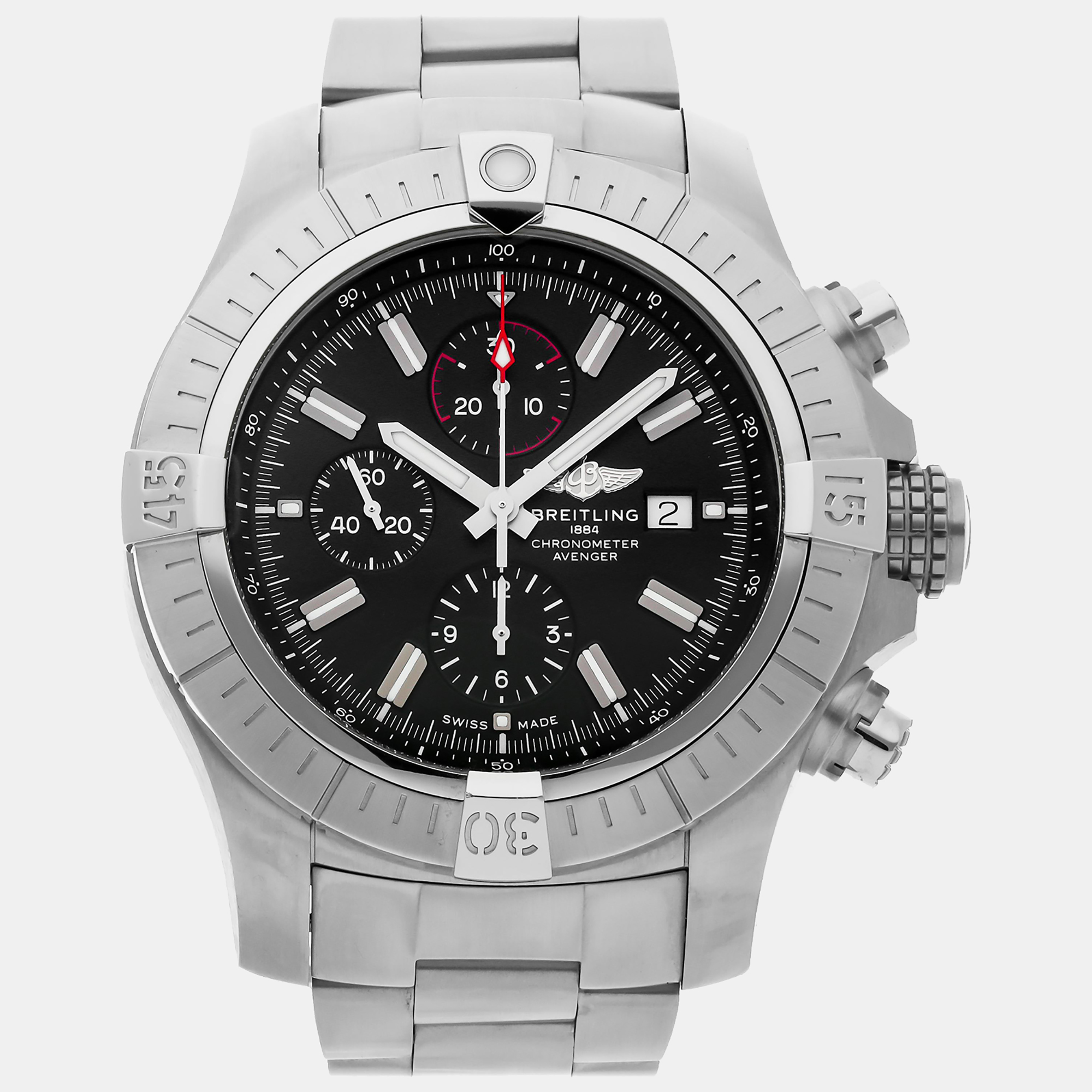 Pre-owned Breitling Black Stainless Steel Super Avenger A13375101b1a1 Automatic Men's Wristwatch 48 Mm