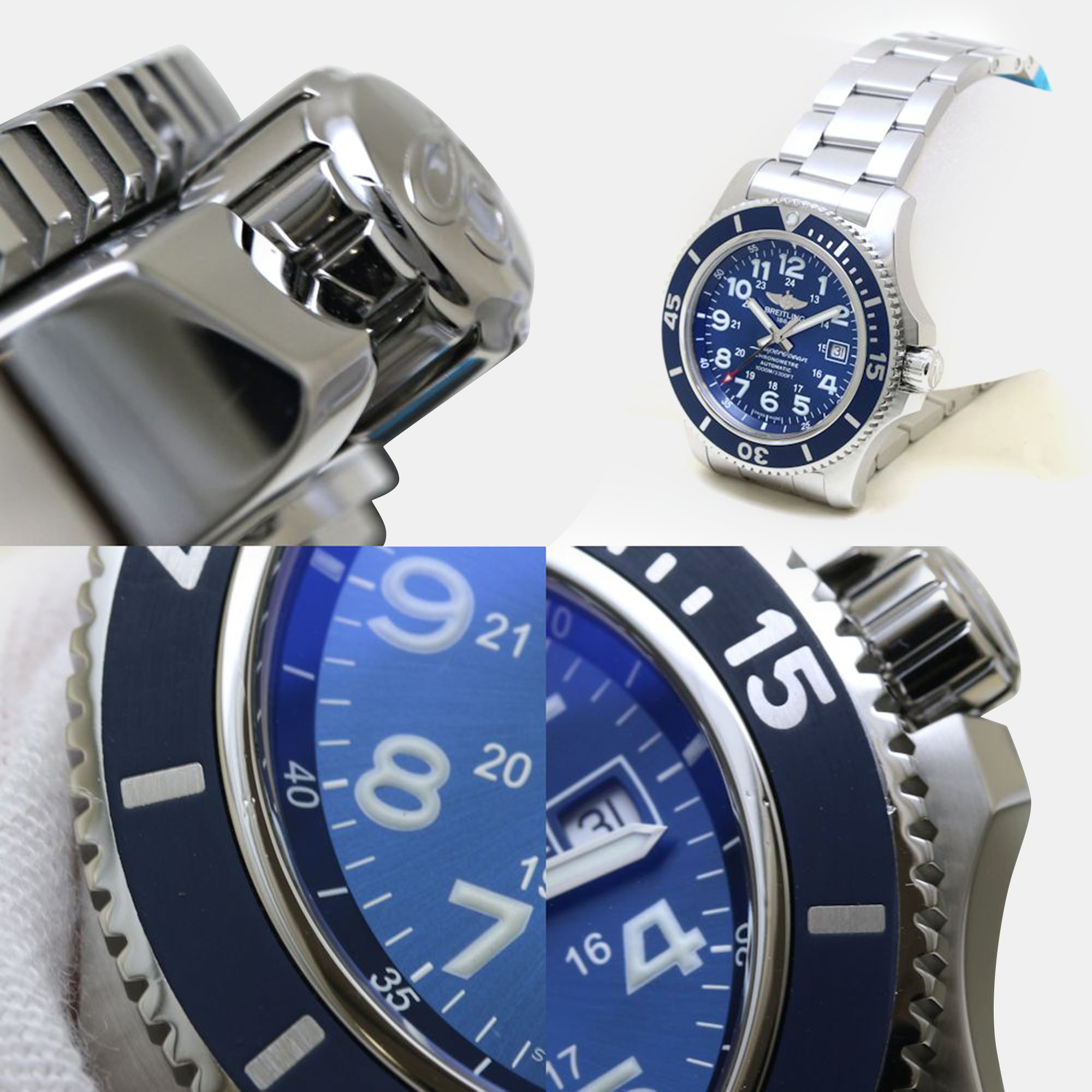 Breitling Blue Stainless Steel Superocean A17392D8/C910 Automatic Men`s Wristwatch 44 mm 