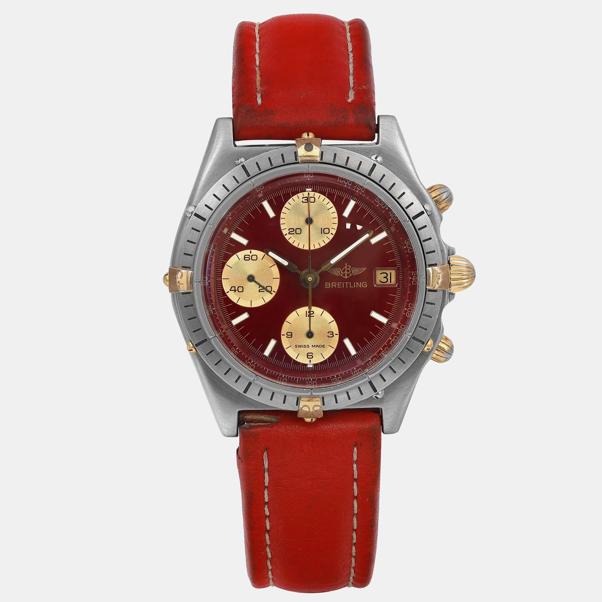 

Breitling Red Stainless Steel Chronomat 81950 Automatic Men's Wristwatch 39mm, Burgundy