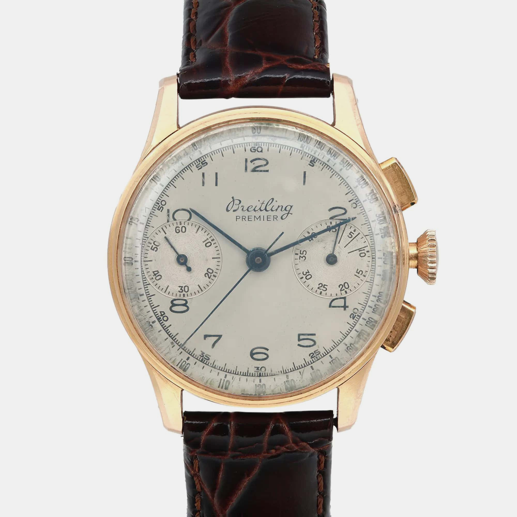 Vintage Breitling Premier 18K Rose Gold Hand Wind Men`s Wristwatch 