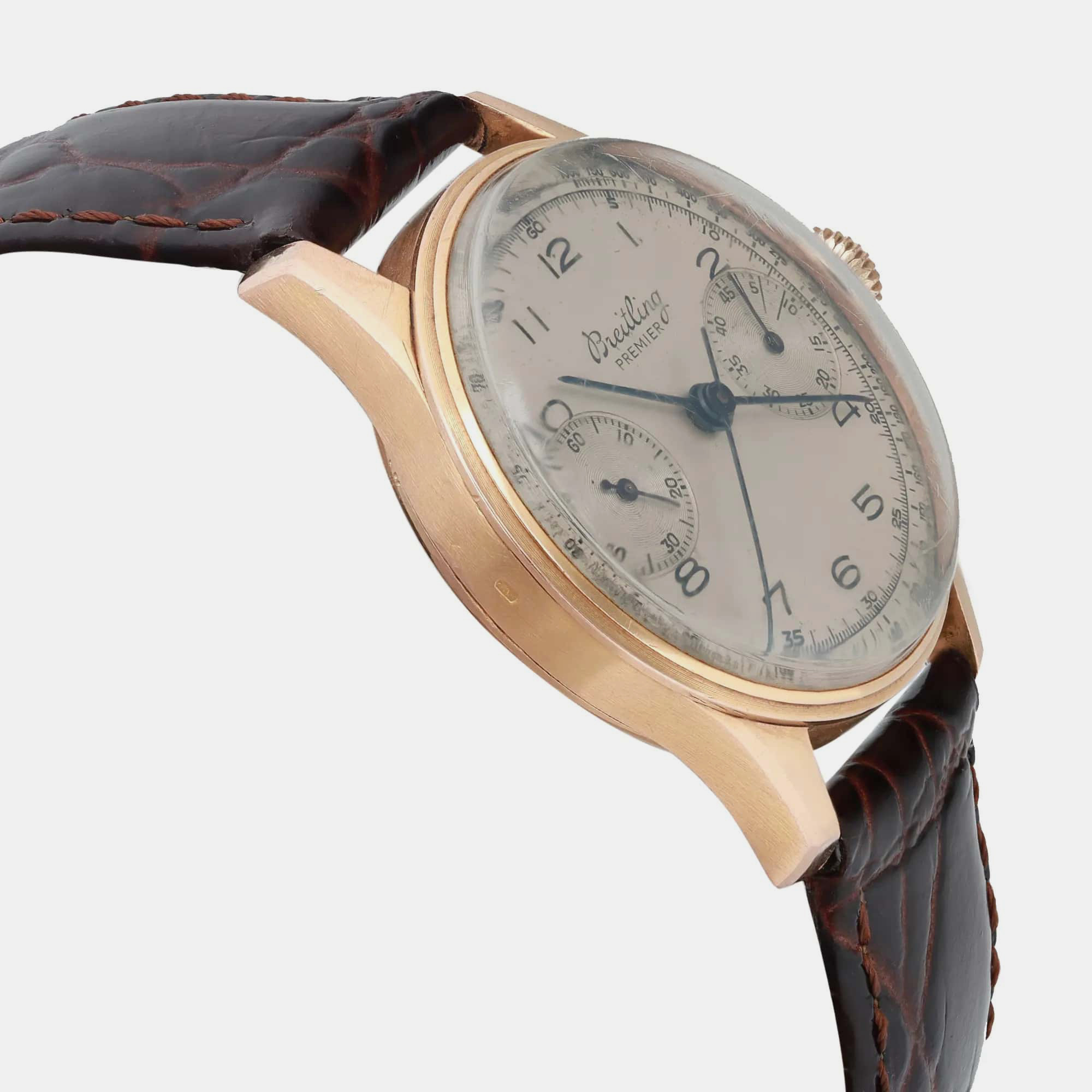 Vintage Breitling Premier 18K Rose Gold Hand Wind Men`s Wristwatch 