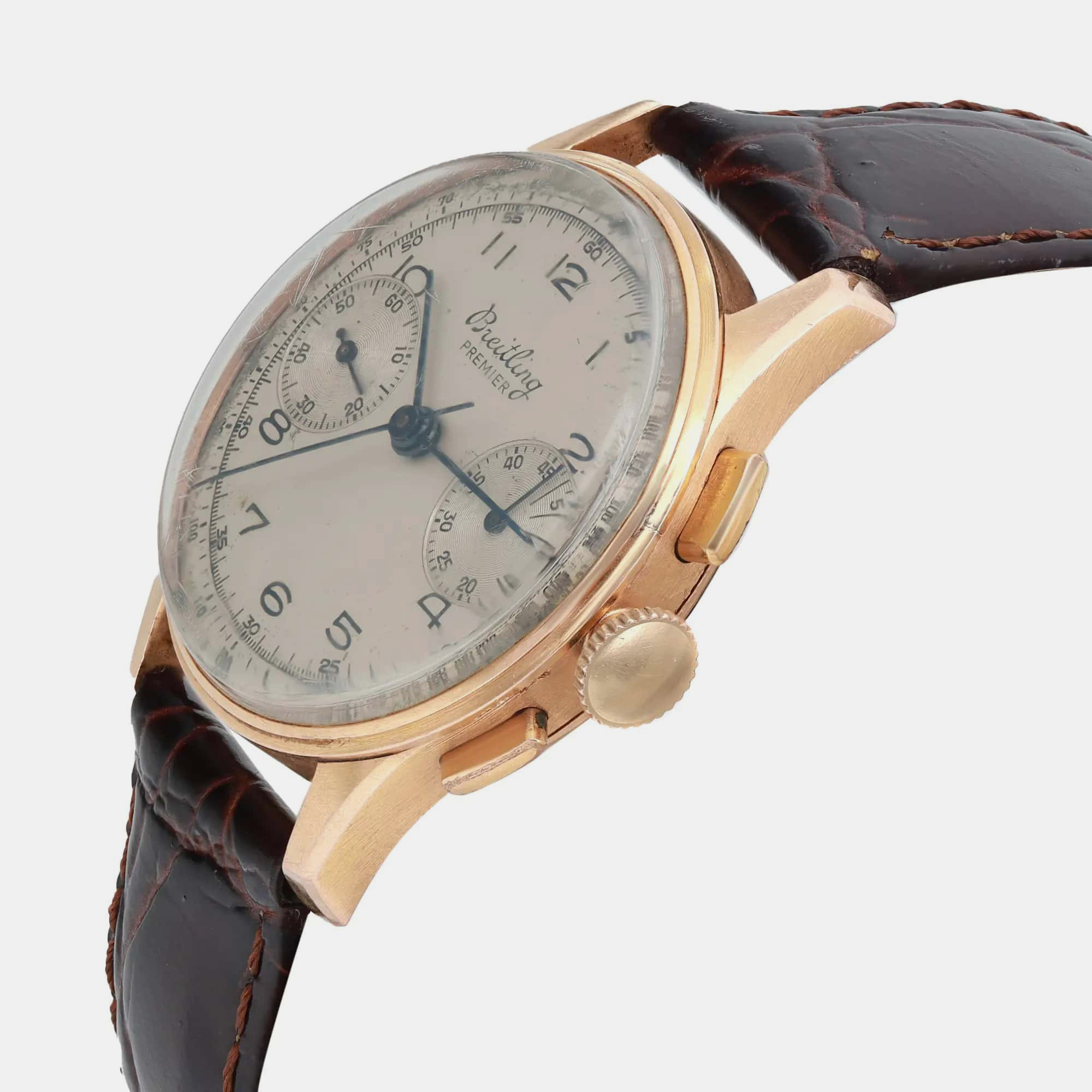 Vintage Breitling Premier 18K Rose Gold Hand Wind Men`s Wristwatch 