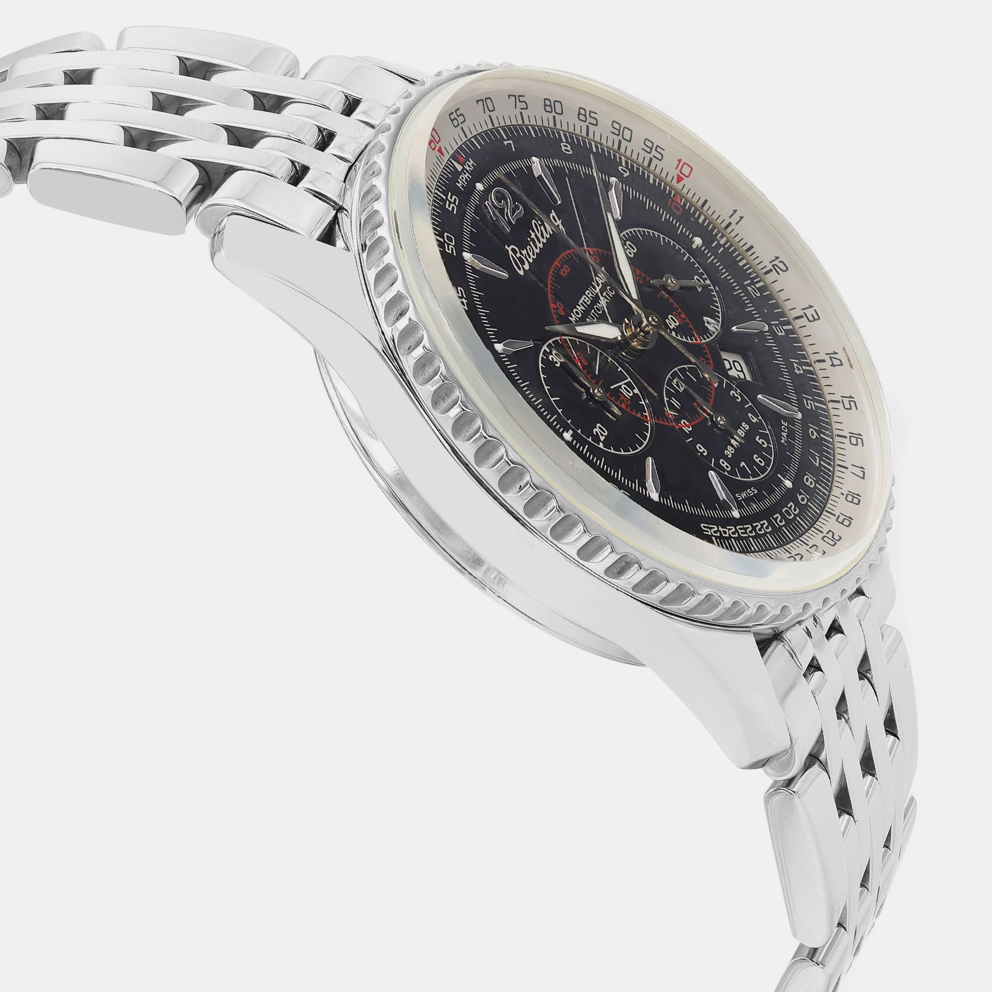 Breitling Black Stainless Steel Navitimer Montbrilliant A41330 Automatic Men`s Wristwatch 38 mm 