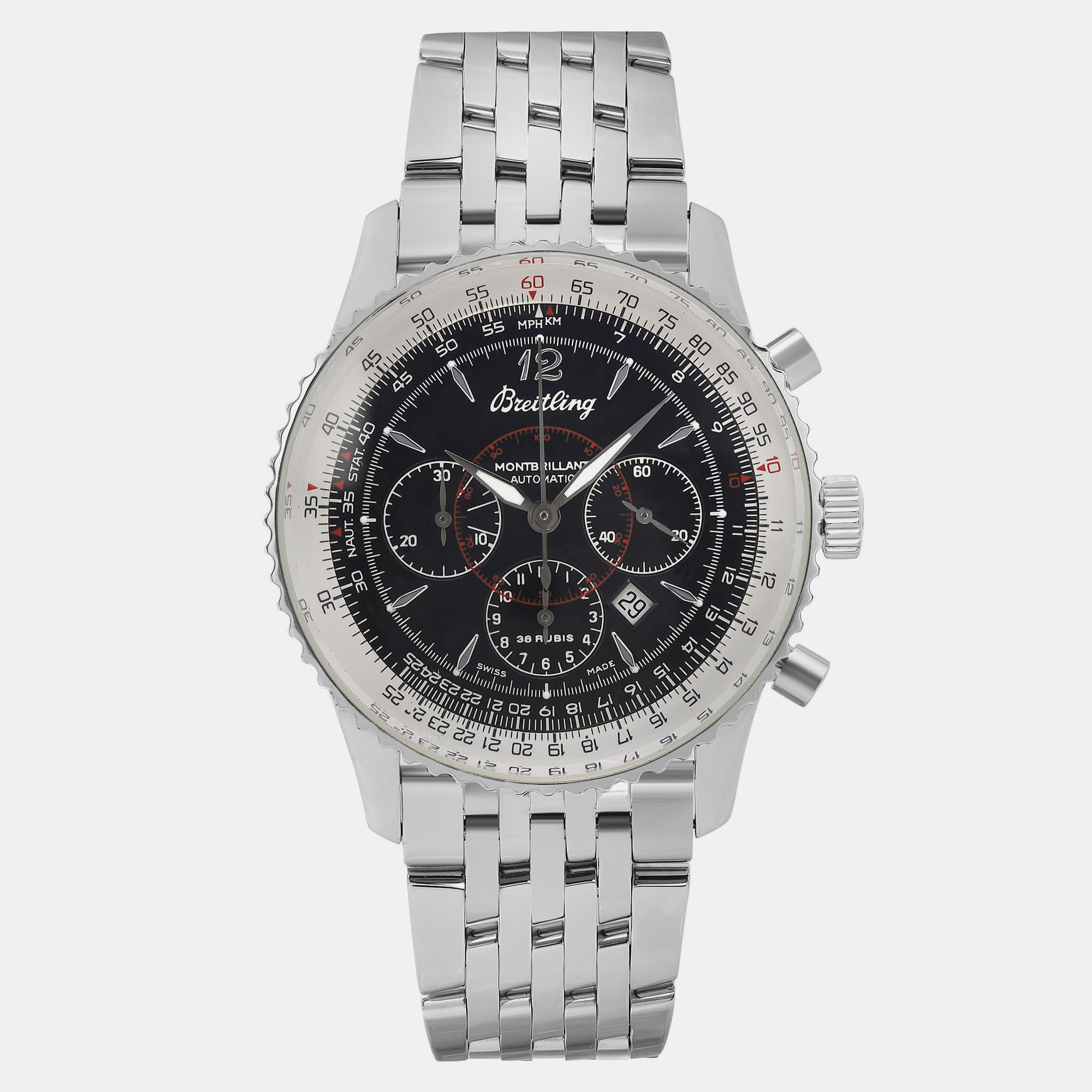 

Breitling Black Stainless Steel Navitimer Montbrilliant A41330 Automatic Men's Wristwatch 38 mm