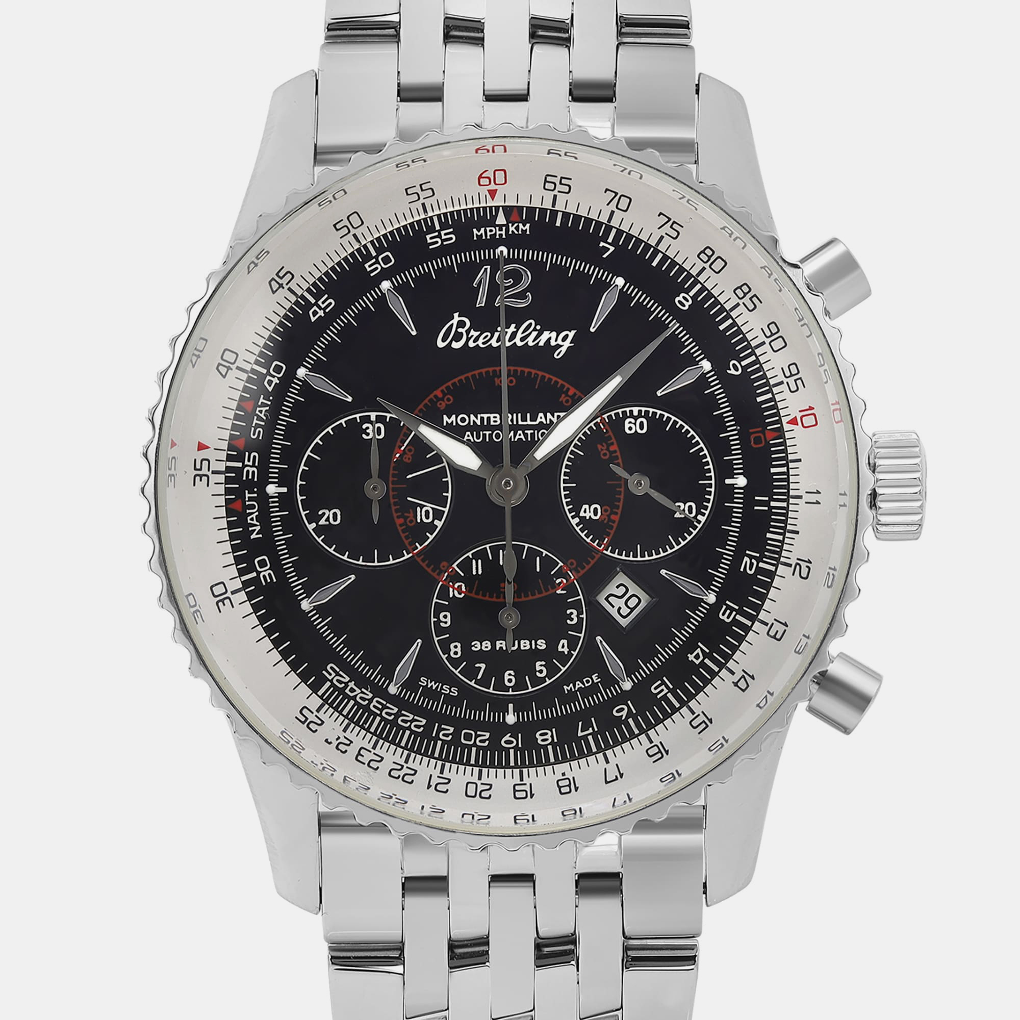 Breitling Black Stainless Steel Navitimer Montbrilliant A41330 Automatic Men`s Wristwatch 38 mm 