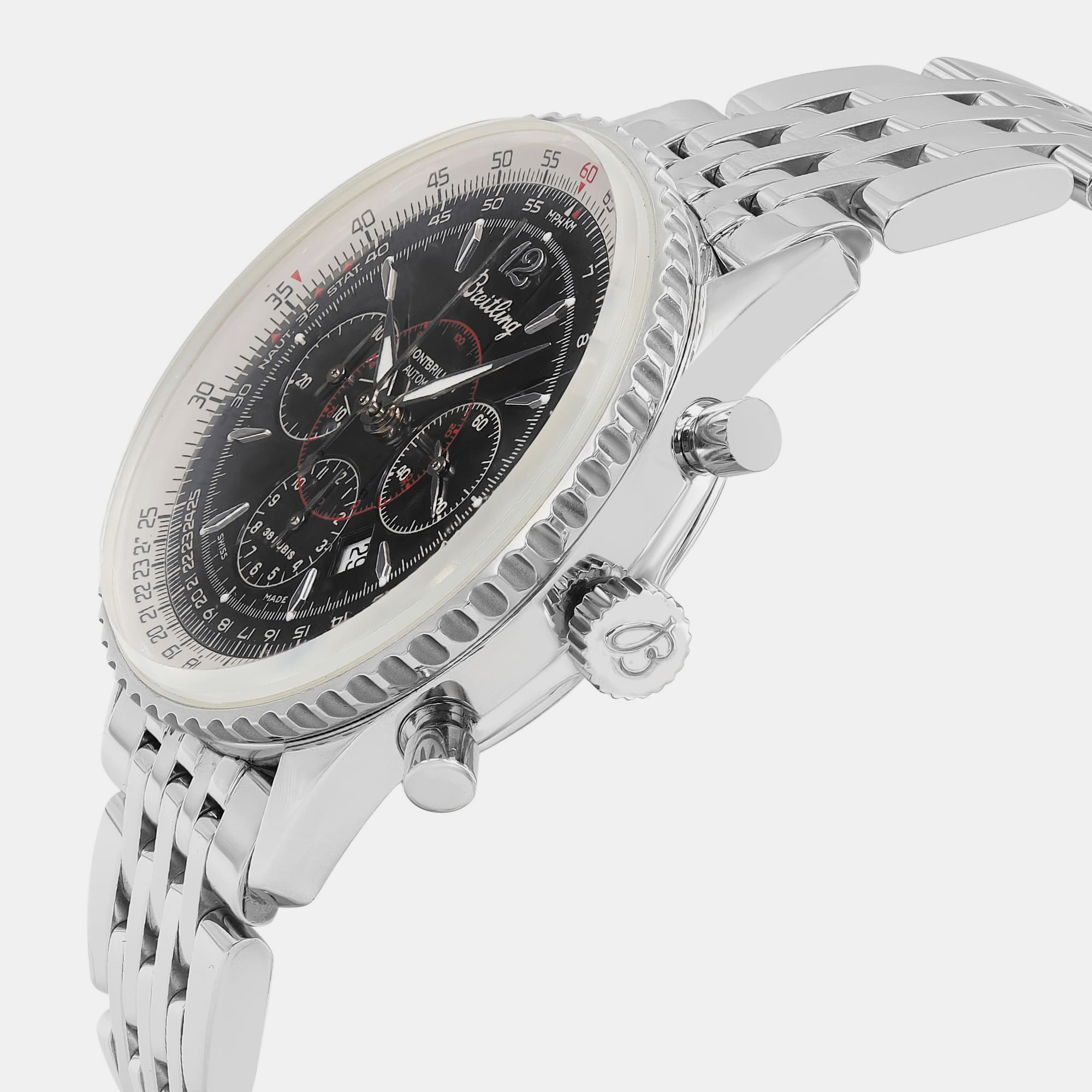 Breitling Black Stainless Steel Navitimer Montbrilliant A41330 Automatic Men`s Wristwatch 38 mm 