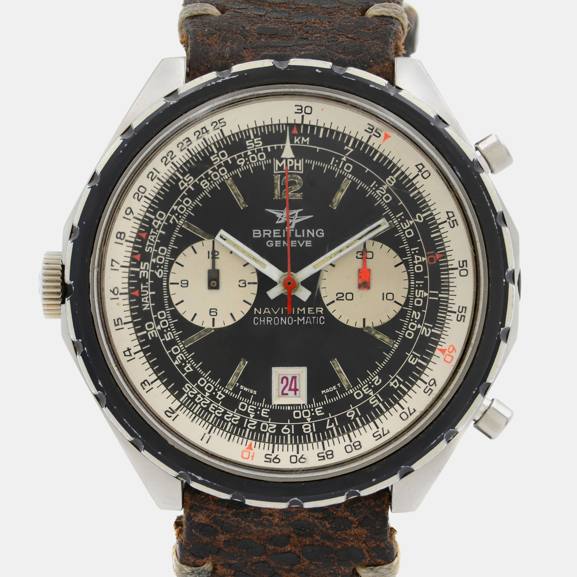 Vintage Breitling Navitimer Chrono-Matic Black And White Dial Men`s Watch 1806 47 mm 