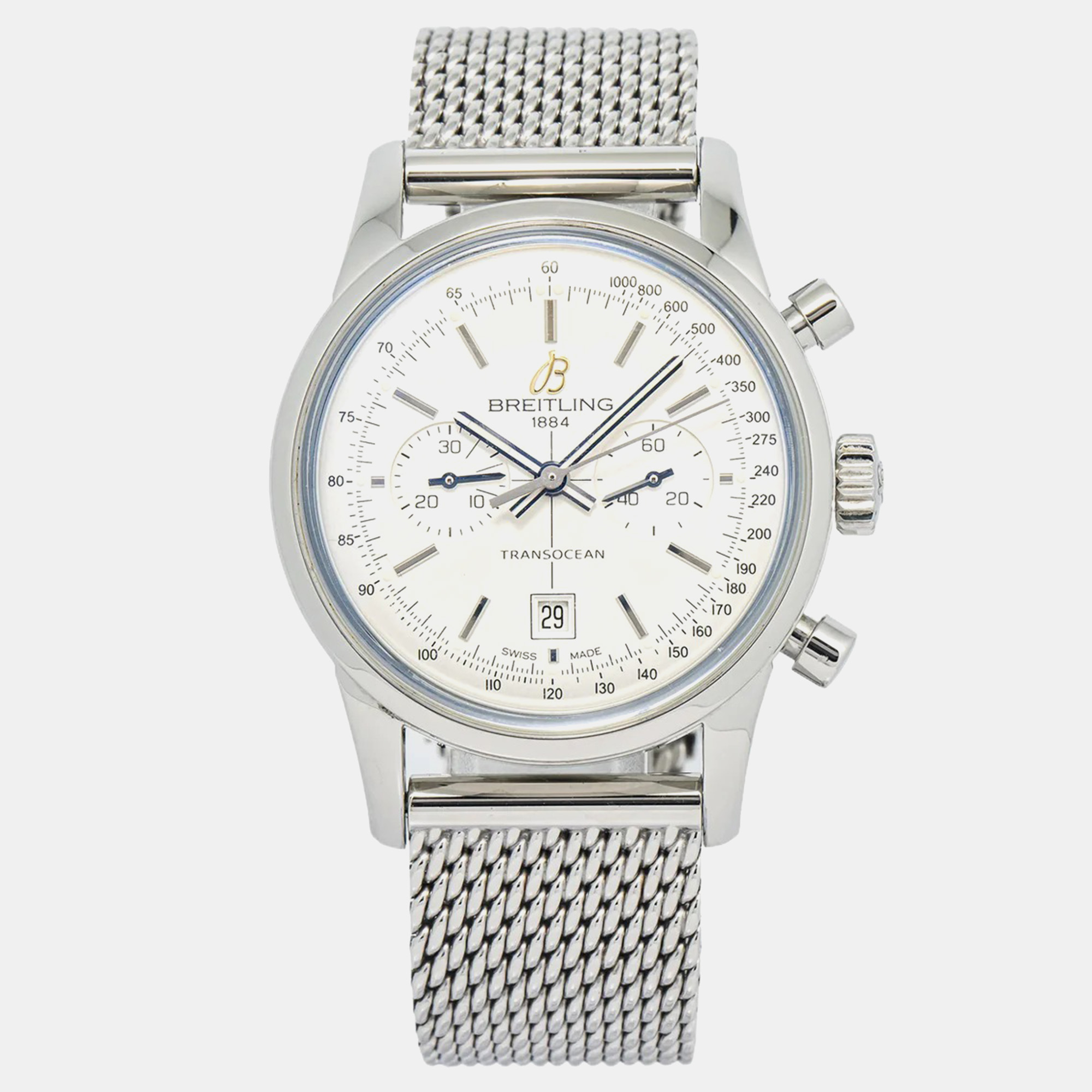 Breitling Transocean Chronograph A41310 Automatic White Stainless Steel Men’s Wristwatch 38 mm