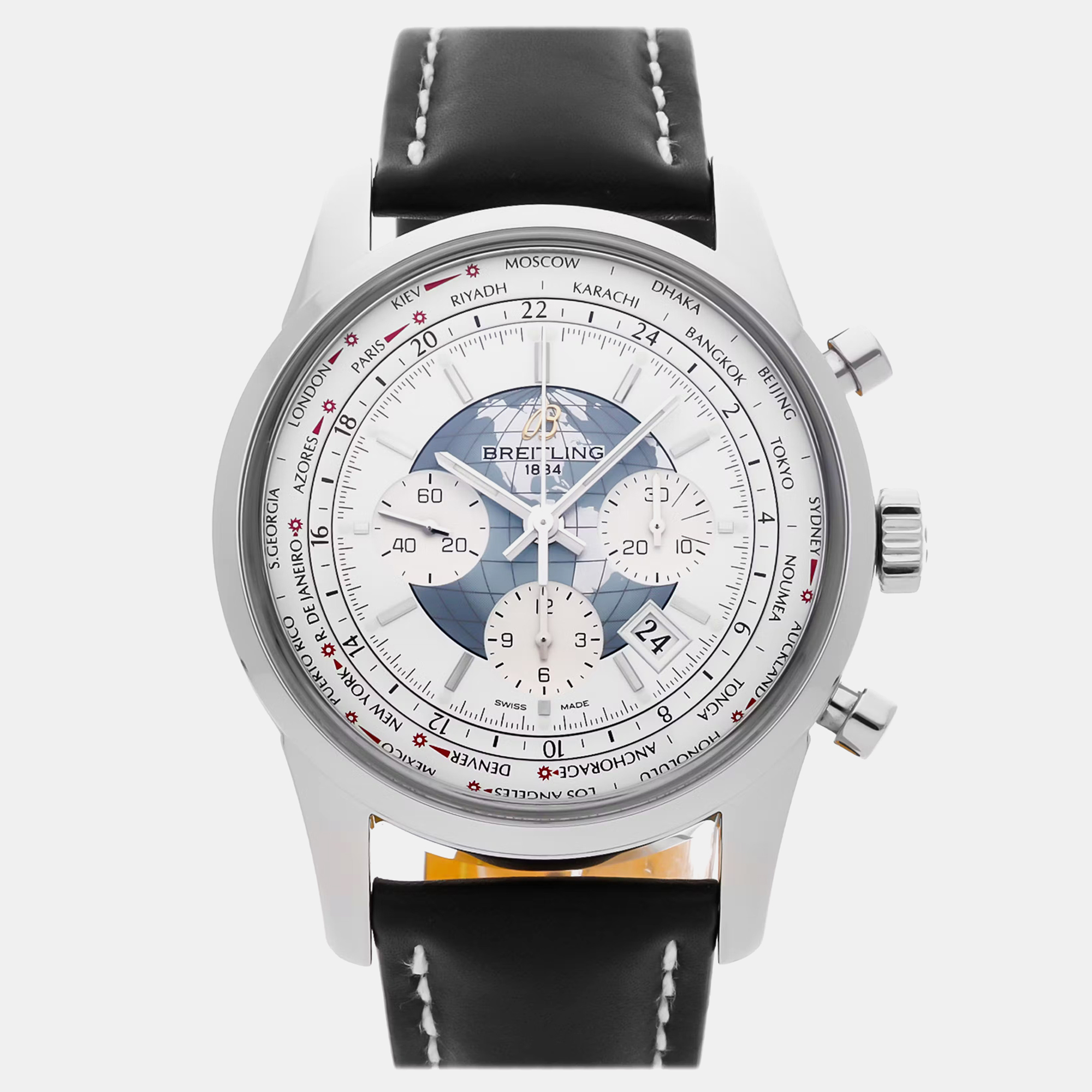 

Pre-Owned Breitling Transocean Chronograph Unitime AB0510U0/A732 Automatic White Stainless Steel Men's Wristwatch