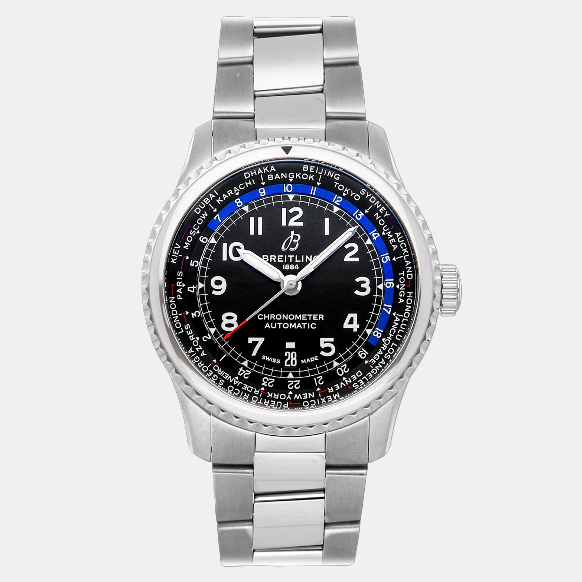 Pre-owned Breitling Aviator 8 B35 Unitime 43 Ab3521u41b1a1 Automatic Black Stainless Steel Men's Wri