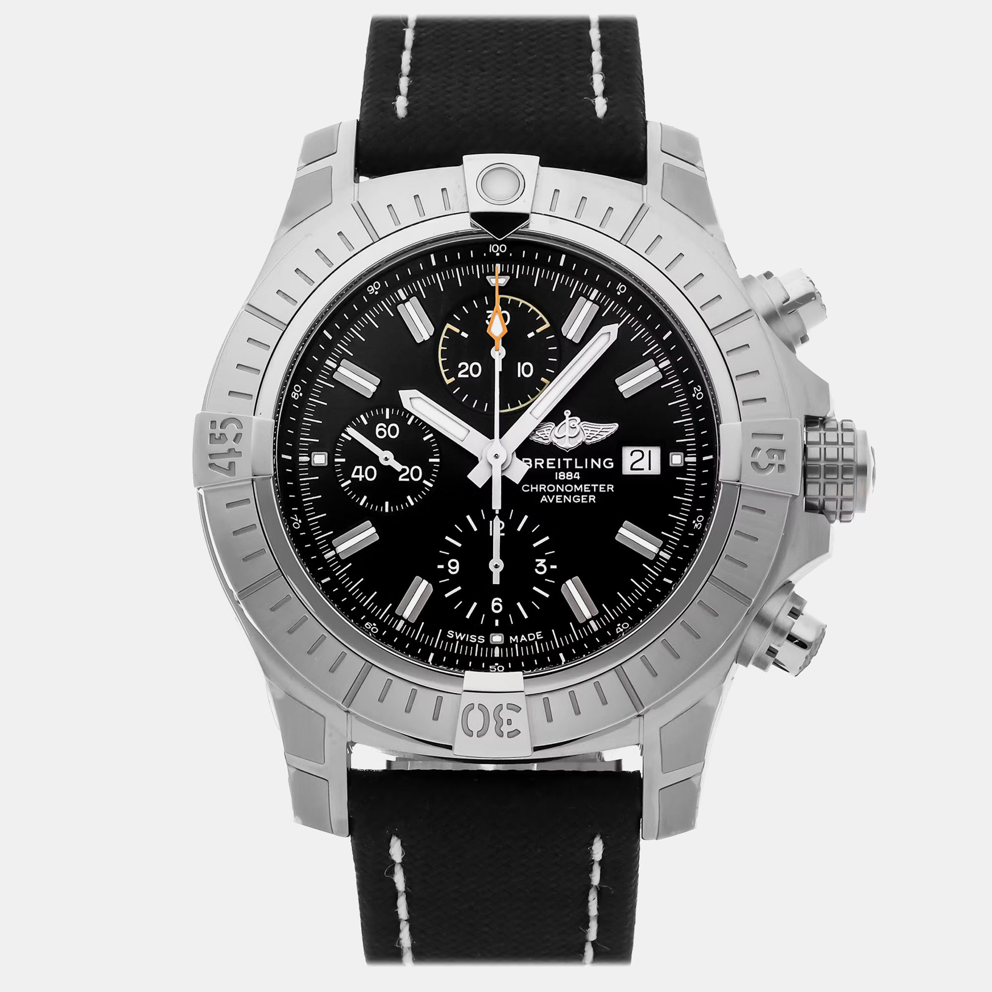 Pre-owned Breitling Avenger Chronograph A13317101b1x1 Automatic Black Stainless Steel Men's Wristwat