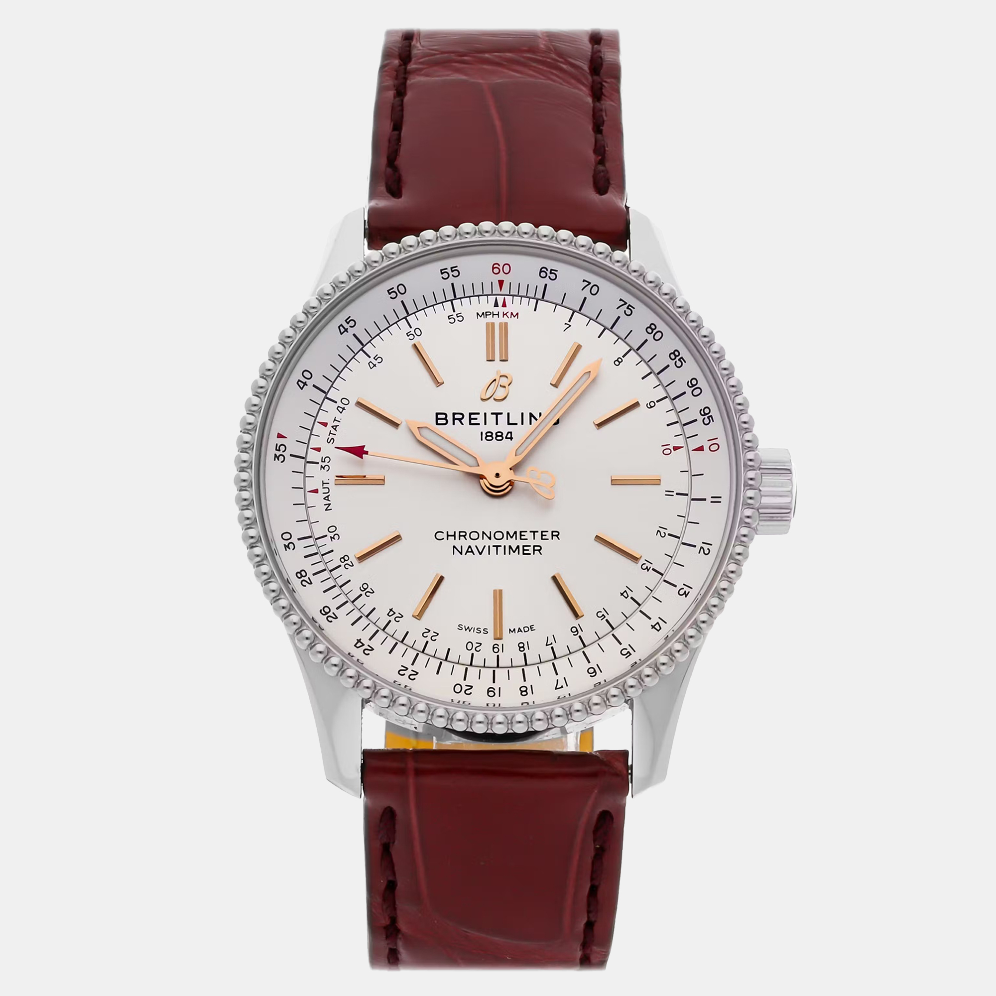 Pre-owned Breitling Navitimer Automatic A17395211a1p5 Men's Watch Automatic 35 Mm In White