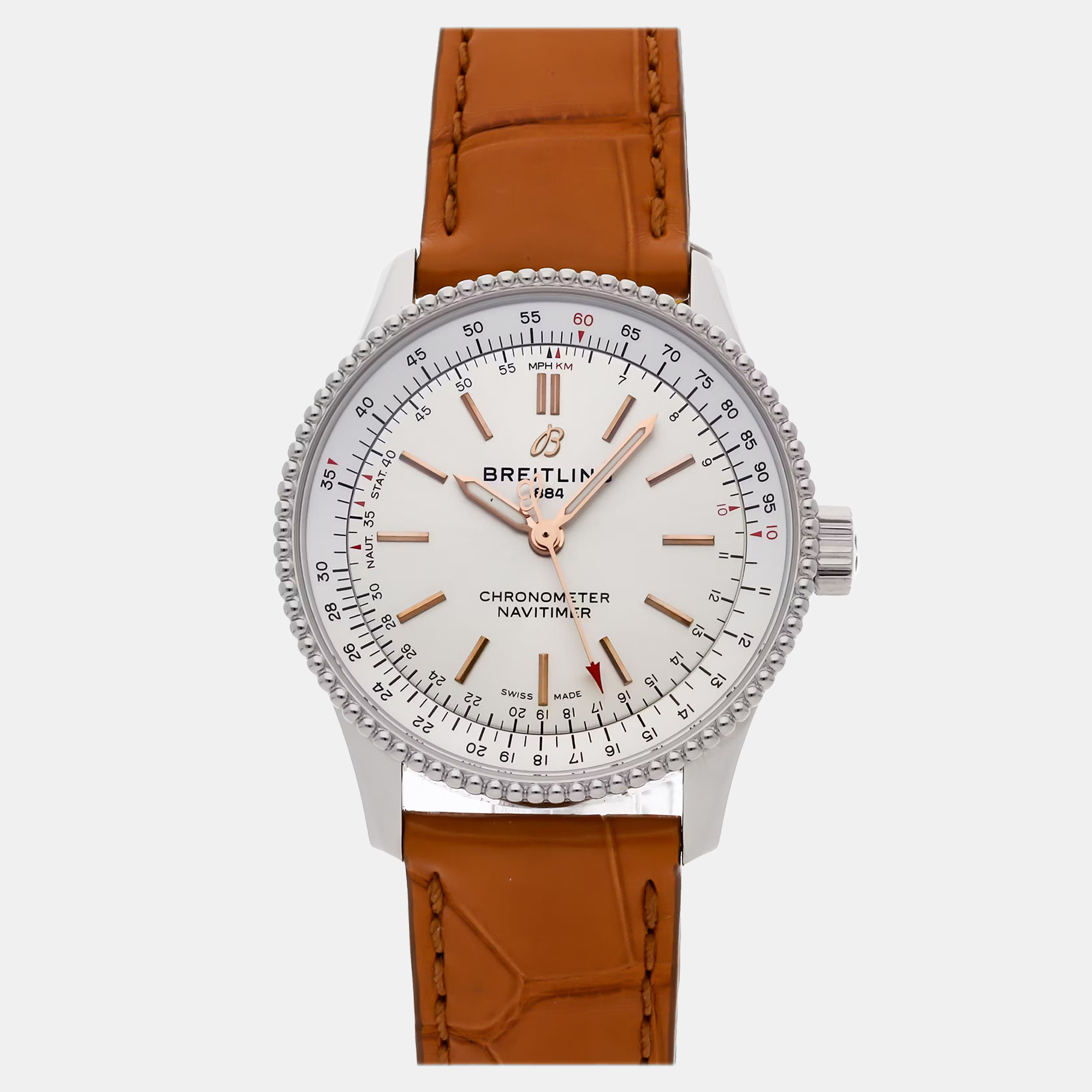 Pre-owned Breitling Navitimer Automatic A17395f41g1p4 Men's Watch Automatic 35 Mm In Silver