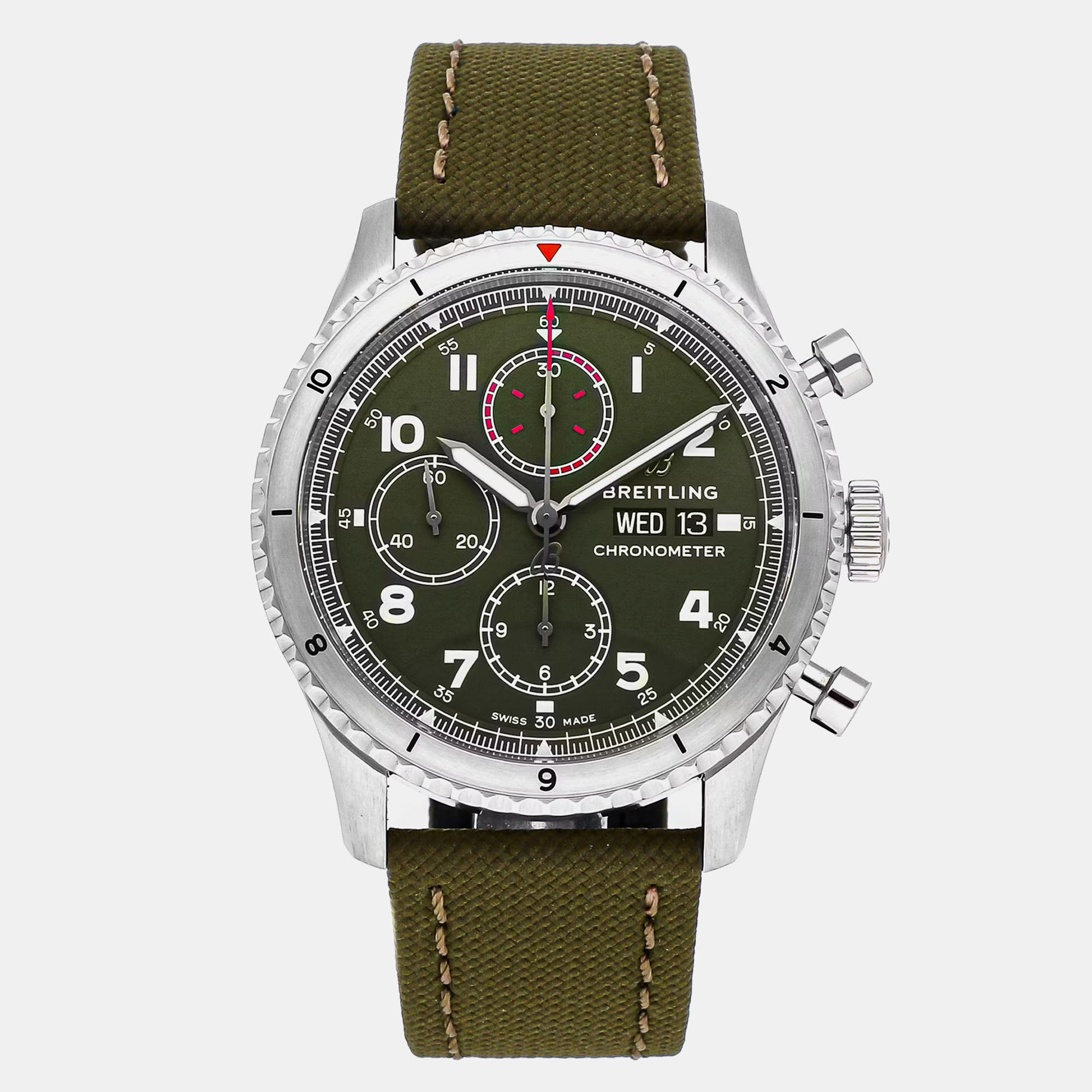 

Pre-Owned Breitling Aviator 8 Chronograph Curtiss Warhawk A133161A1L1X1 Men's Watch Automatic 43 mm, Green