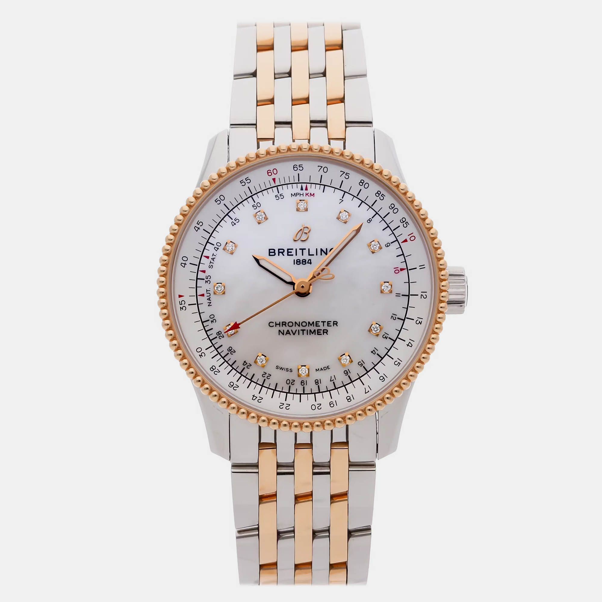 

Breitling Navitimer U17395211A1U1 Automatic White MOP Stainless Steel 18k Rose Gold Women’s Wristwatch 35 mm