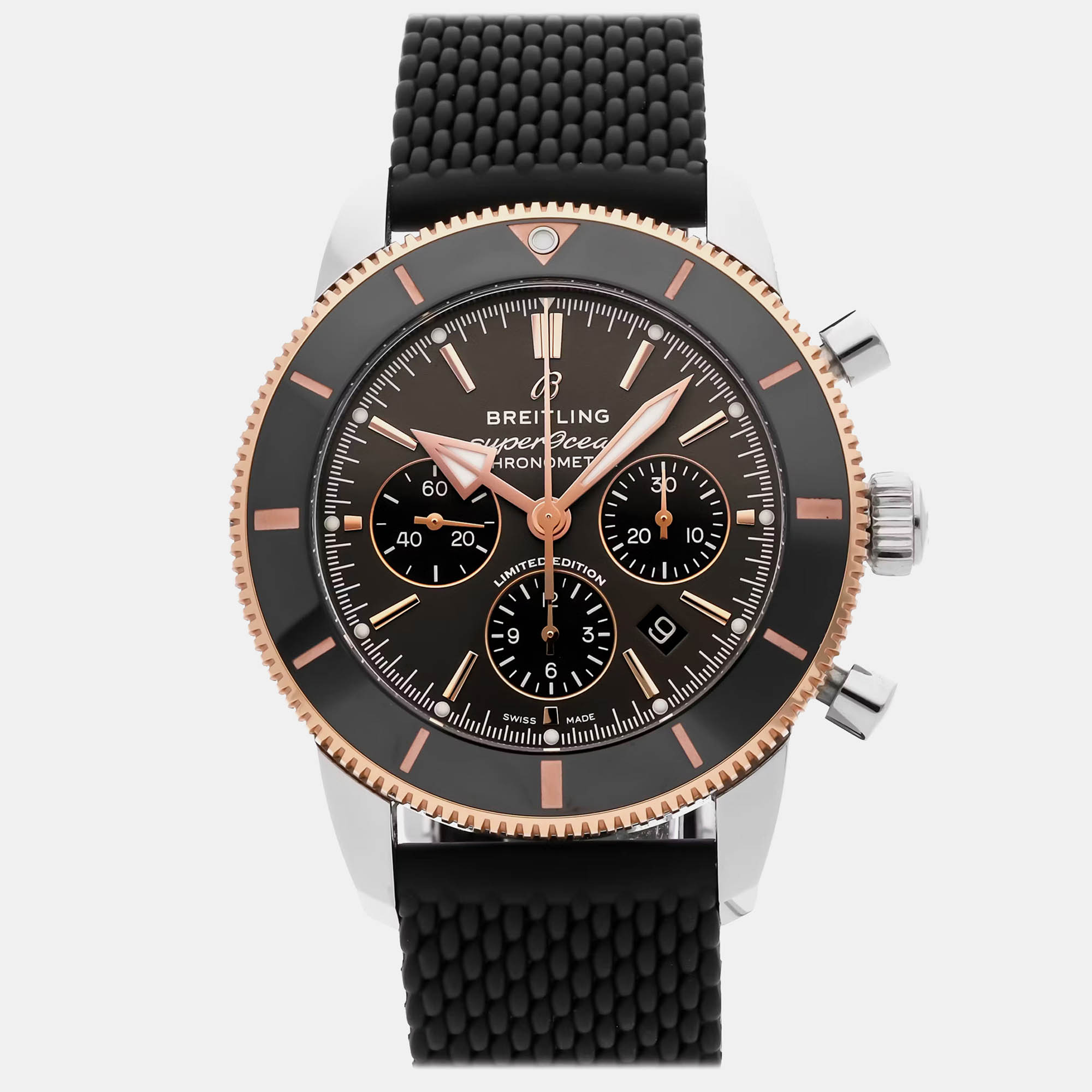 

Breitling Superocean Heritage UB01621A1M1S1 Automatic Black Stainless Steel 18k Rose Gold Men’s Wristwatch 44 mm, Brown