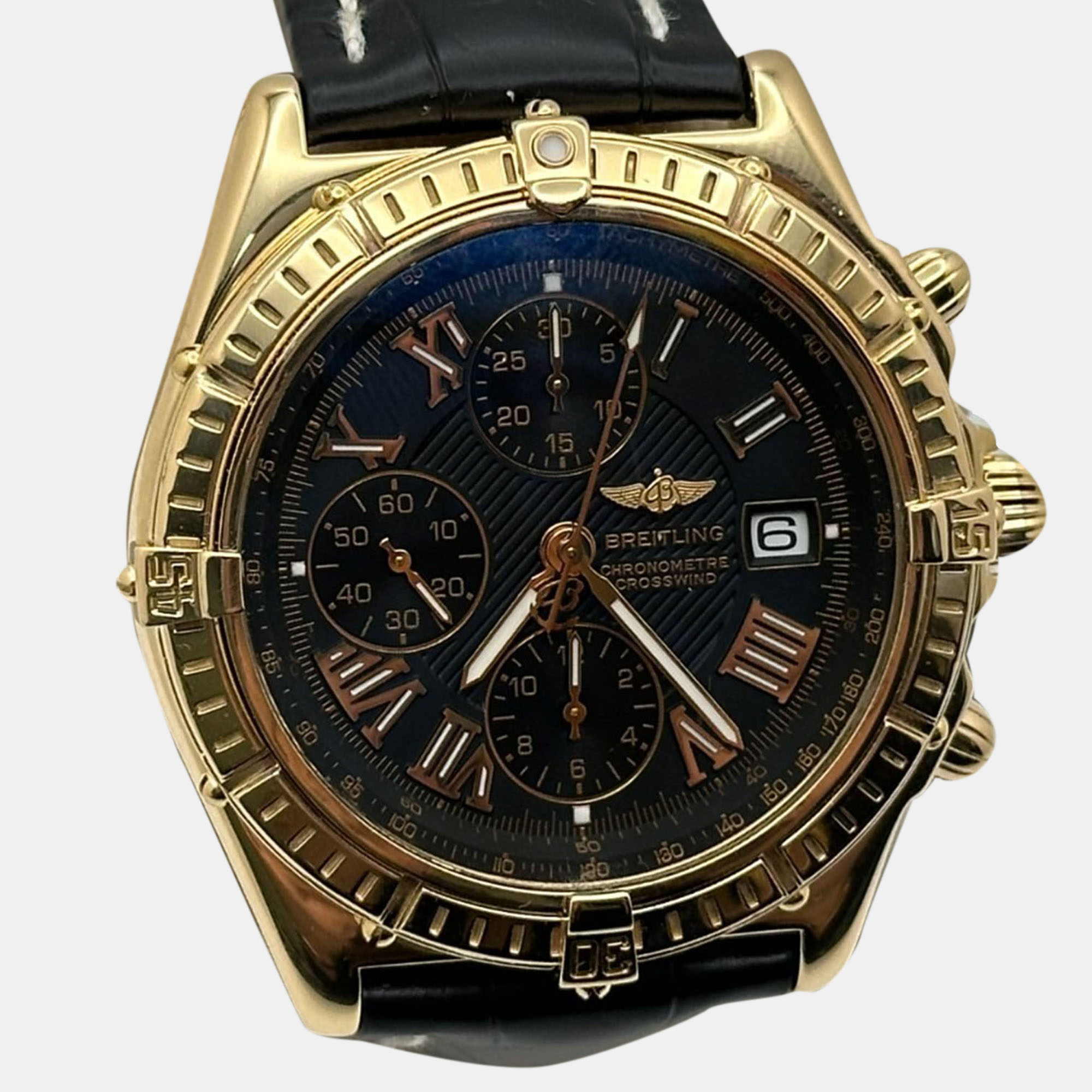 

Breitling Crosswind Chronograph K13355 Automatic Black 18K Yellow Gold Men's Wristwatch 42 mm
