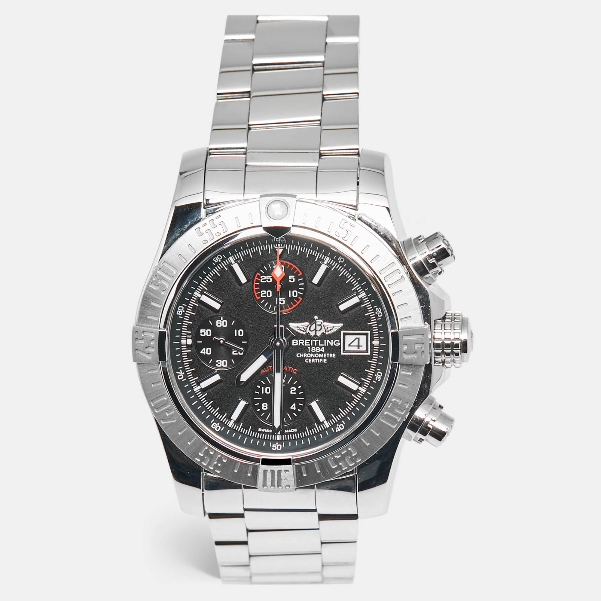 

Breitling Avenger ll Chronograph A1338111/SC32 Black Dial Stainless Steel Men's Wristwatch, Red