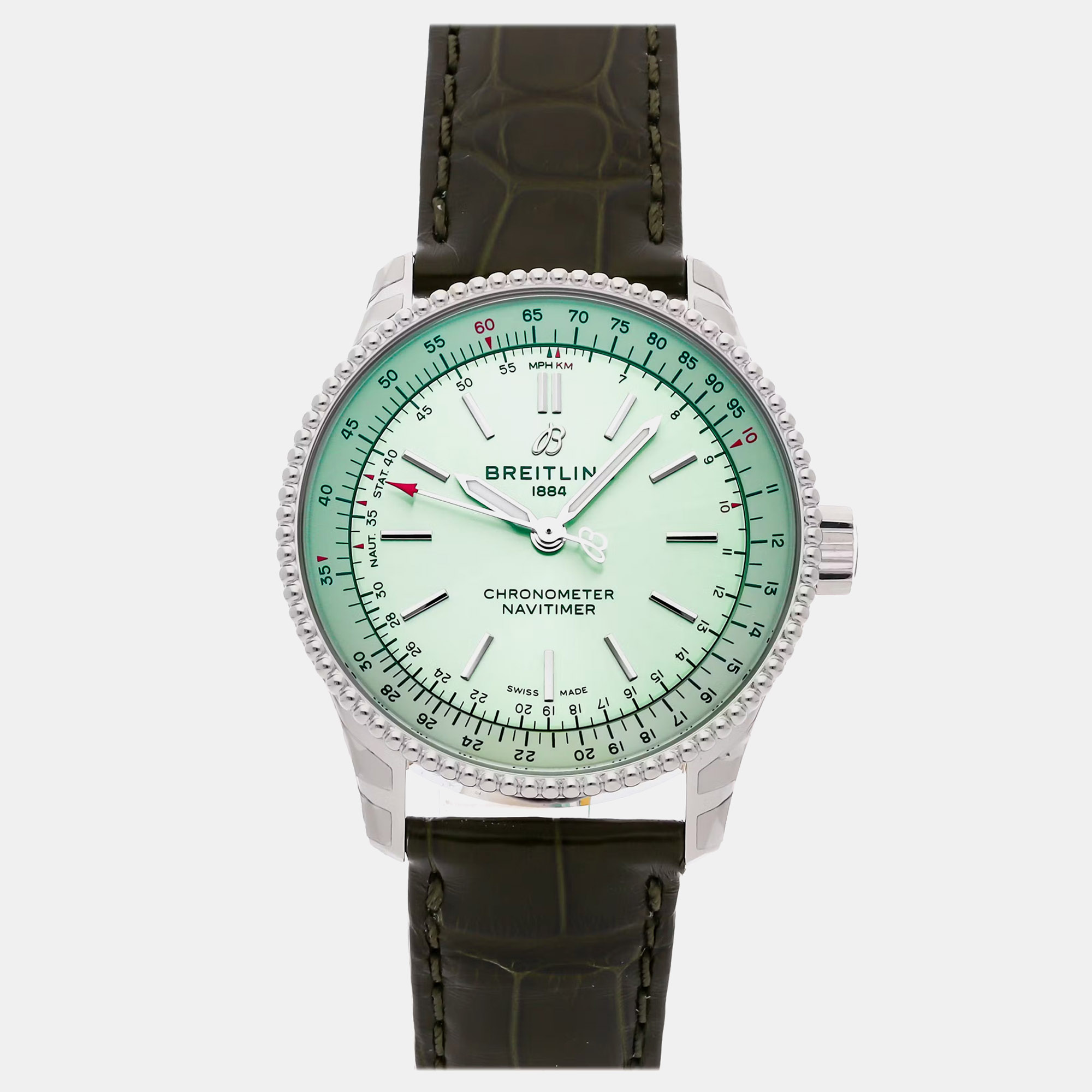 Pre-Owned Breitling Navitimer A17395361L1P1 Green Automatic Stainless Steel Men’s wristwatch 35 mm
