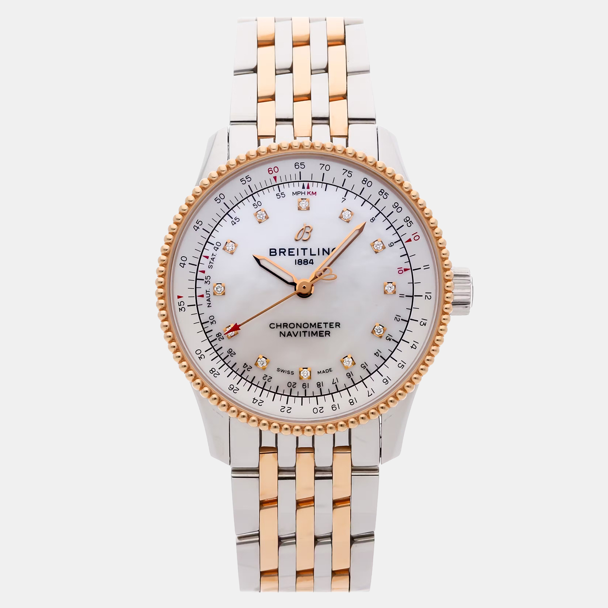 

Pre-Owned Breitling Navitimer U17395211A1U1 White Automatic18k Rose Gold Stainless Steel Men's Wristwatch 35 mm
