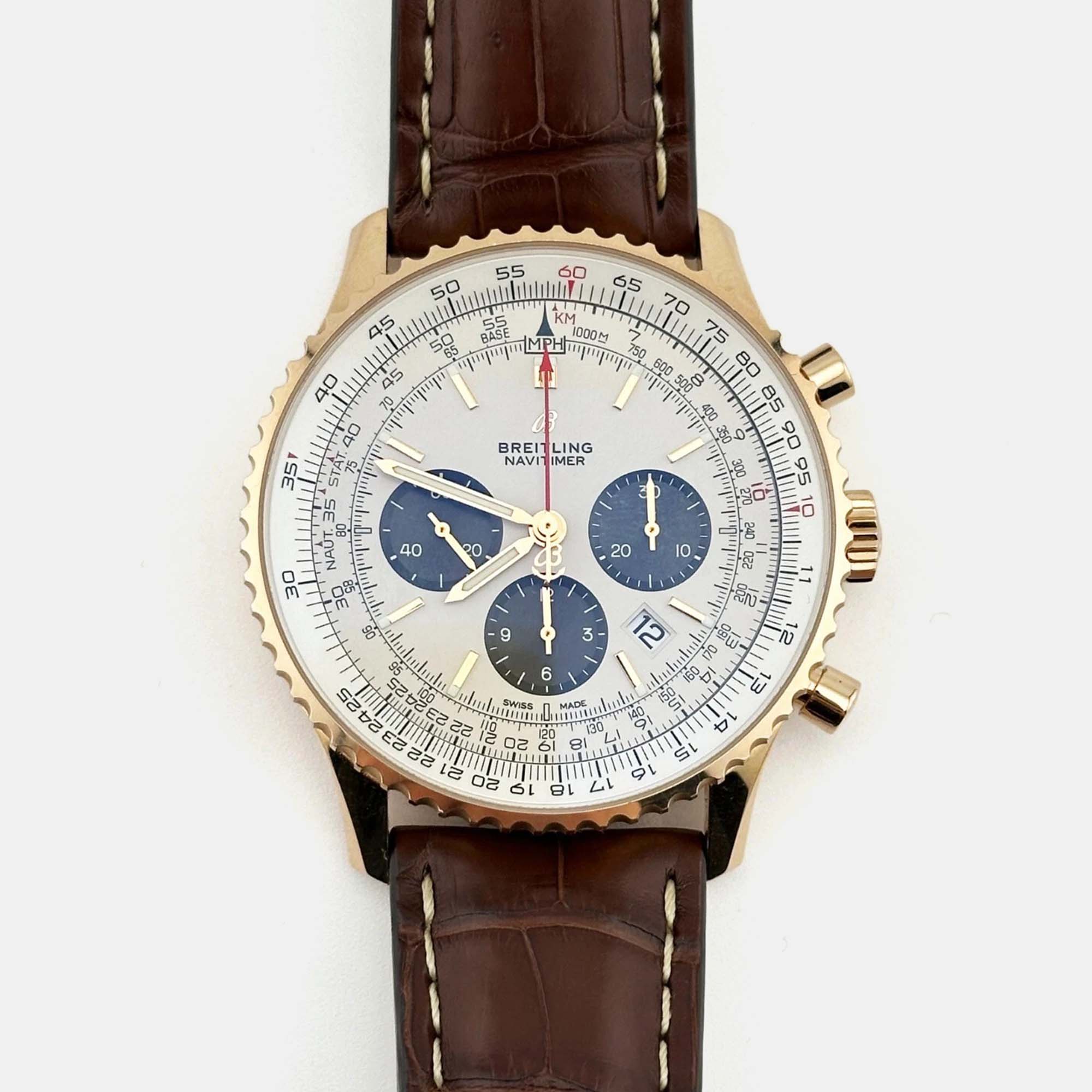 Breitling Navitimer 1 B01 Chronograph RB0127 Automatic White 18k Rose Gold Men’s Wristwatch 46 mm