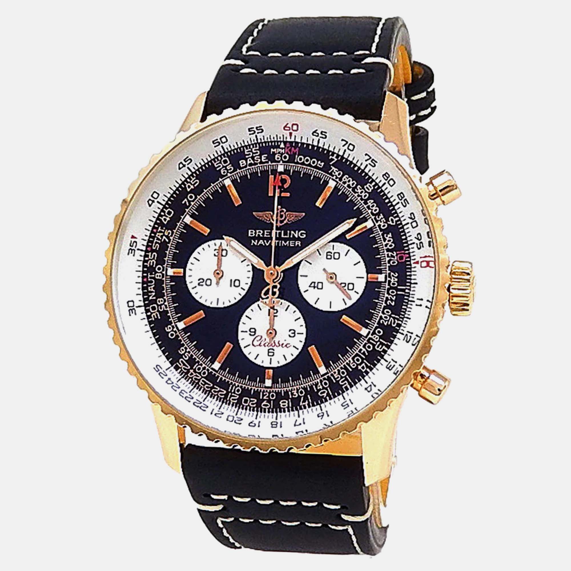 

Breitling Navitimer H30330 Automatic Black Dial 18k Rose Gold Leather Men's Wristwatch 41 mm