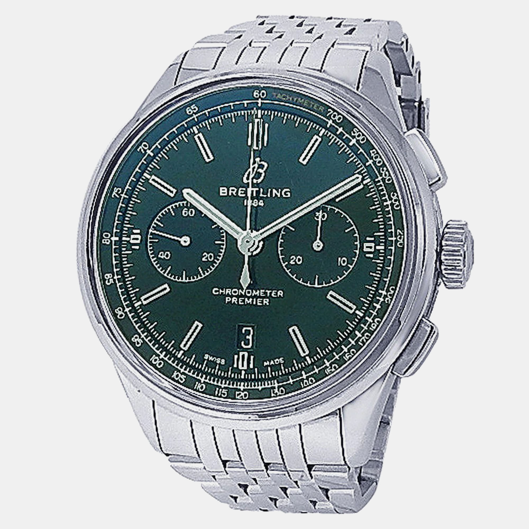 

Breitling Premier B01 AB0118 Automatic Chronograph Green Dial Stainless Steel Men's Wristwatch